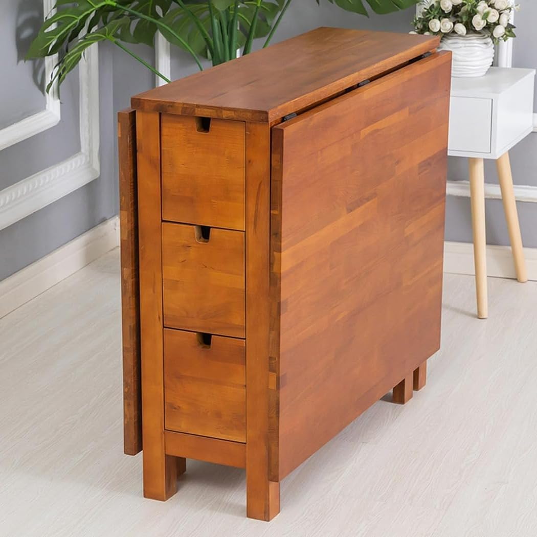 Tavolo da pranzo pieghevole in legno massello con ruote, set da cucina con 1 tavolo e 8 sedie, ideale per riunioni di famiglia e piccoli spazi, design salvaspazio