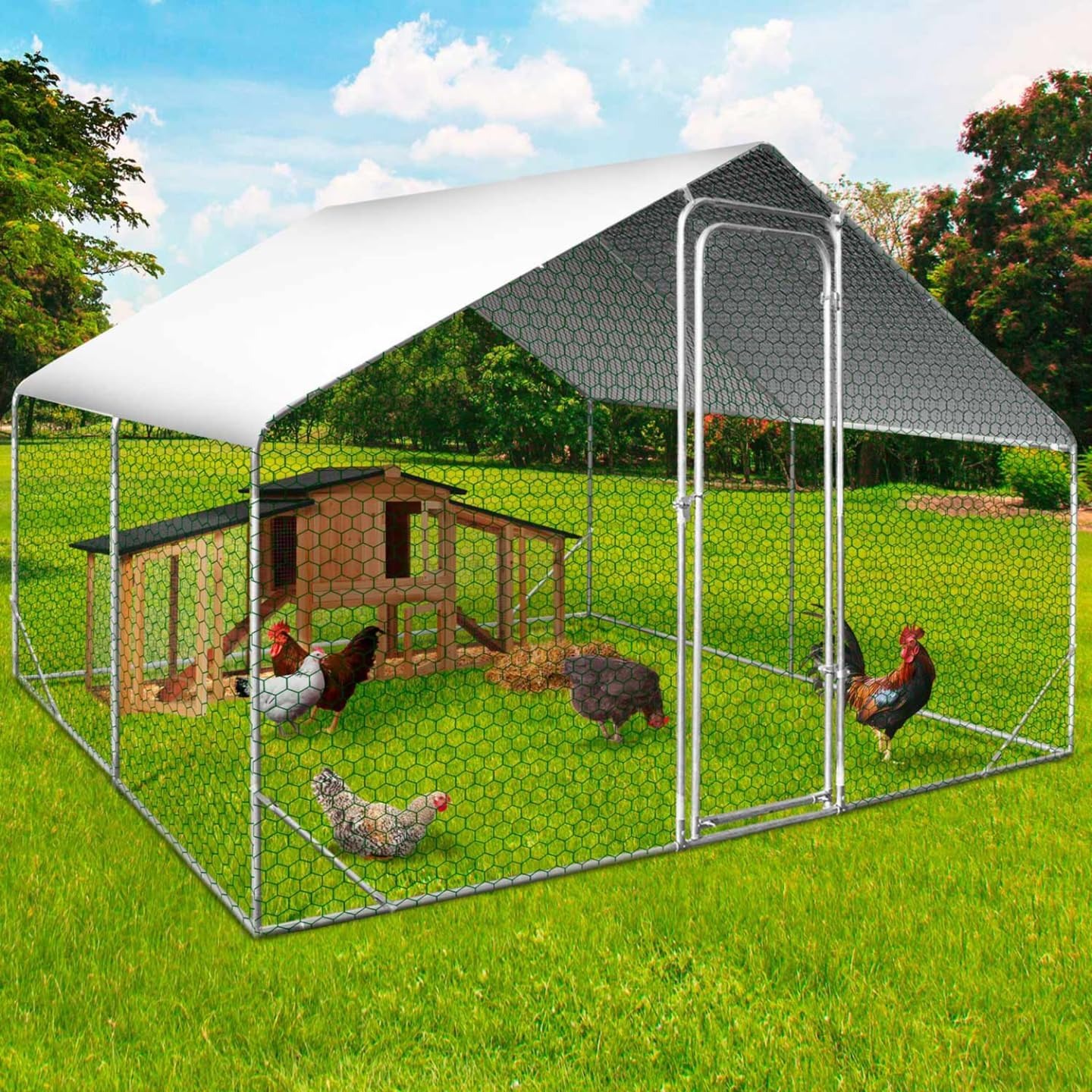 IDMarket - Recinto pollaio 9 m² Parco a rete 3x3 M Acciaio zincato