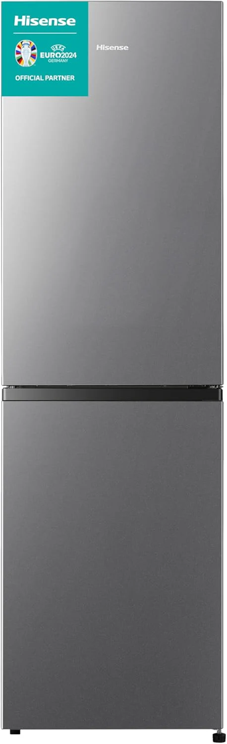 Hisense RB327N4ADD Koelvriescombinatie, EEK D, Total NoFrost, Verwisselbare Deurscharnieren, Flessenrek, 171 Liter Koelgedeelte, 85 Liter Vriesgedeelte, Roestvrijstalen look