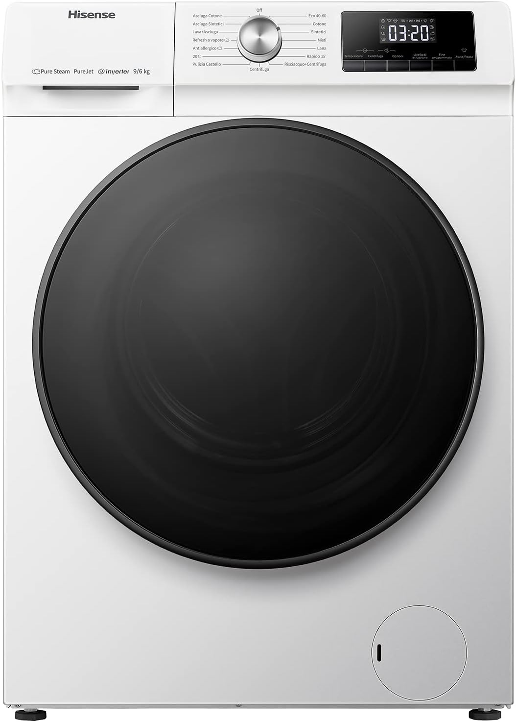 Hisense WDQA9014EVJM Washer Dryer 9 + 6 kg, 1400 Rpm, 15 Automatic Programs, Steam, Inverter Motor, Energy Efficiency Class D, Washing Efficiency Class A, LED Display, Quick Programme
