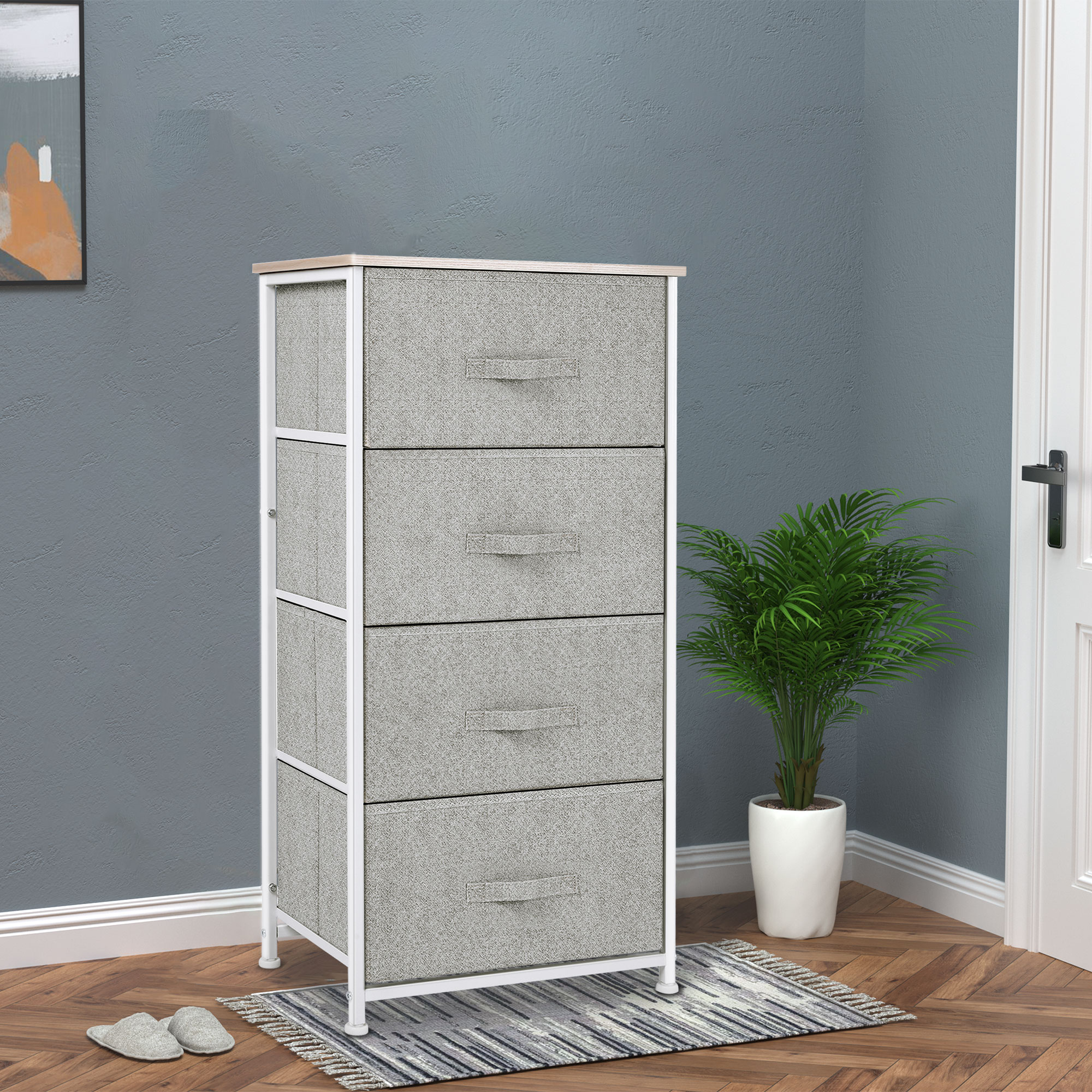 HOMCOM Kommode aus Stoff, Aufbewahrungsmöbel mit 4 Schubladen, Kommode Größe 45B x 30T x 92H cm, Metallrahmen