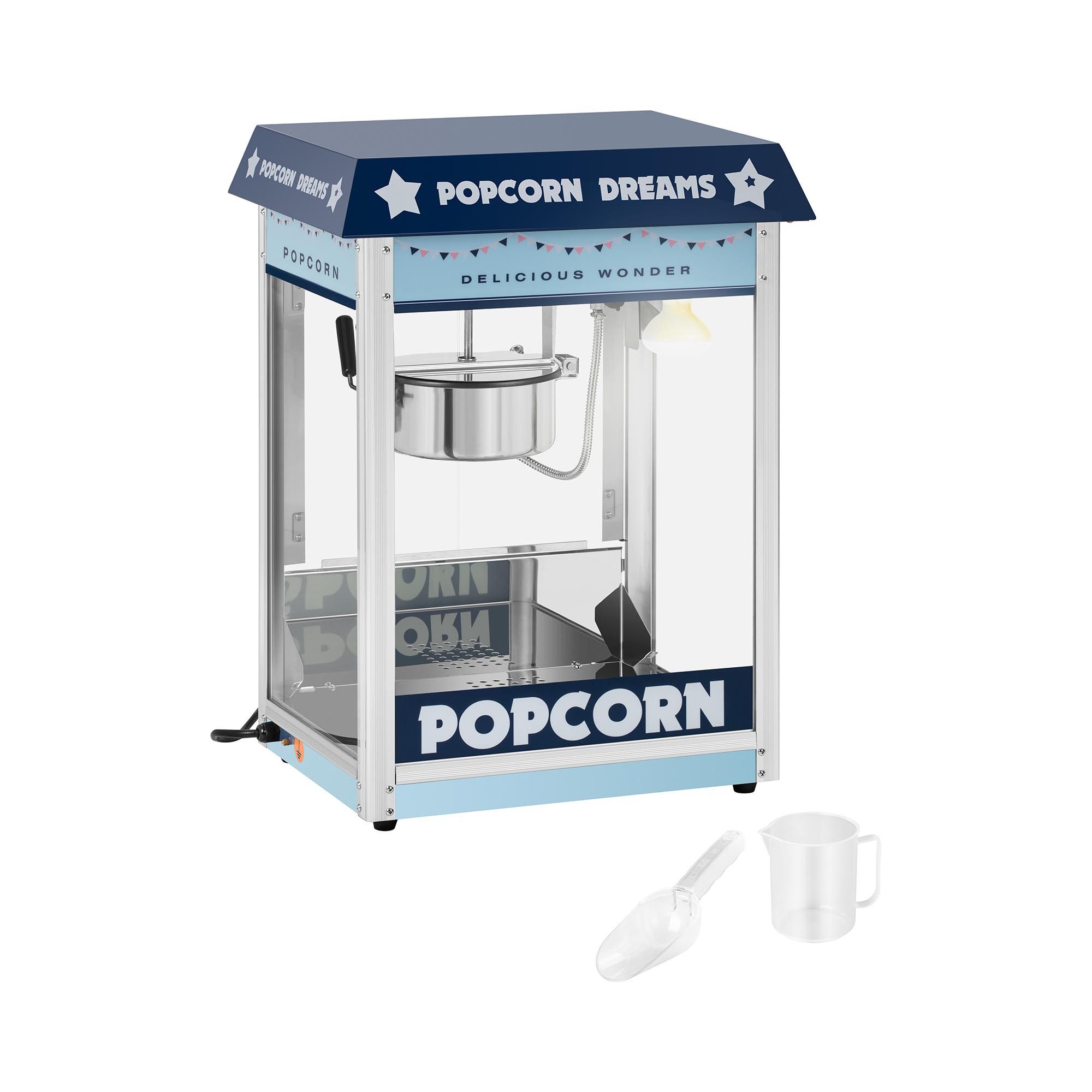 Popcornmaschine 5 bis 6 kg/h Retro Popcornmaker Popcornautomat 1.600 W blau Profi