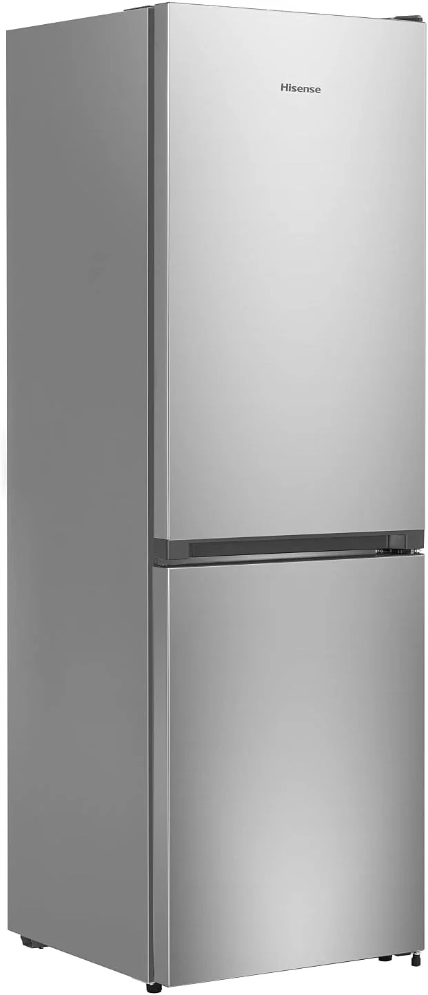 Hisense RB327N4ADD Koelvriescombinatie, EEK D, Total NoFrost, Verwisselbare Deurscharnieren, Flessenrek, 171 Liter Koelgedeelte, 85 Liter Vriesgedeelte, Roestvrijstalen look