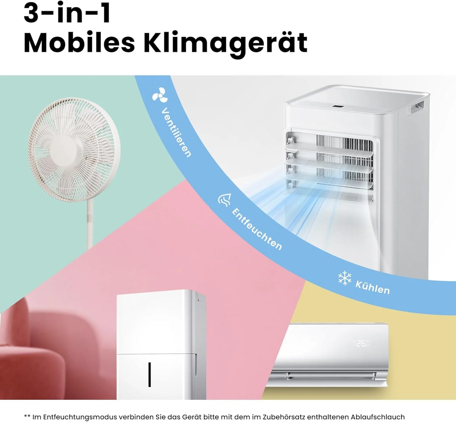 Comfee Breezy Cool Pro 2.6 Mobiles Klimagerät 9.000 BTU – A, R290, App & Alexa, Weiß
