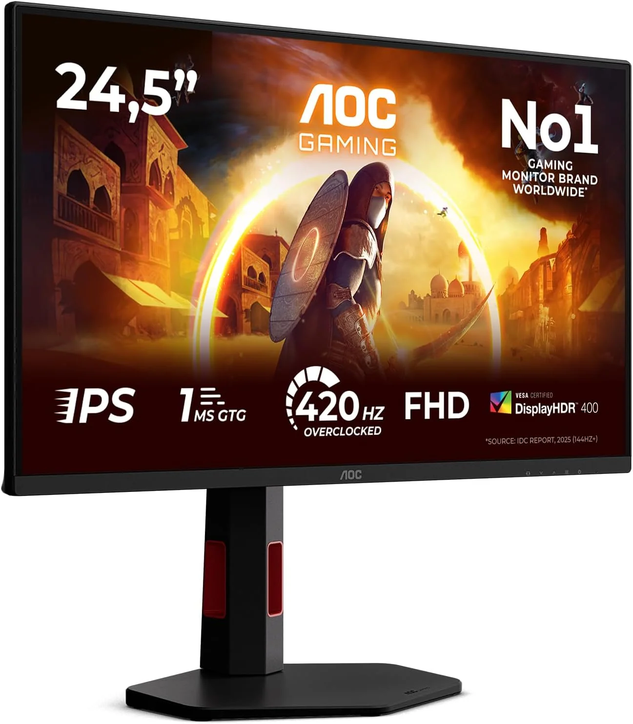 AOC 25G4KUR 25 Zoll FHD USB Hub Gaming Monitor, 420Hz, HDR400, (1920x1080 HDMI 2X 2.0 DP 1x 1.4) Schwarz, Fast IPS Panel, 0.5ms GtG, G-Sync Compatible