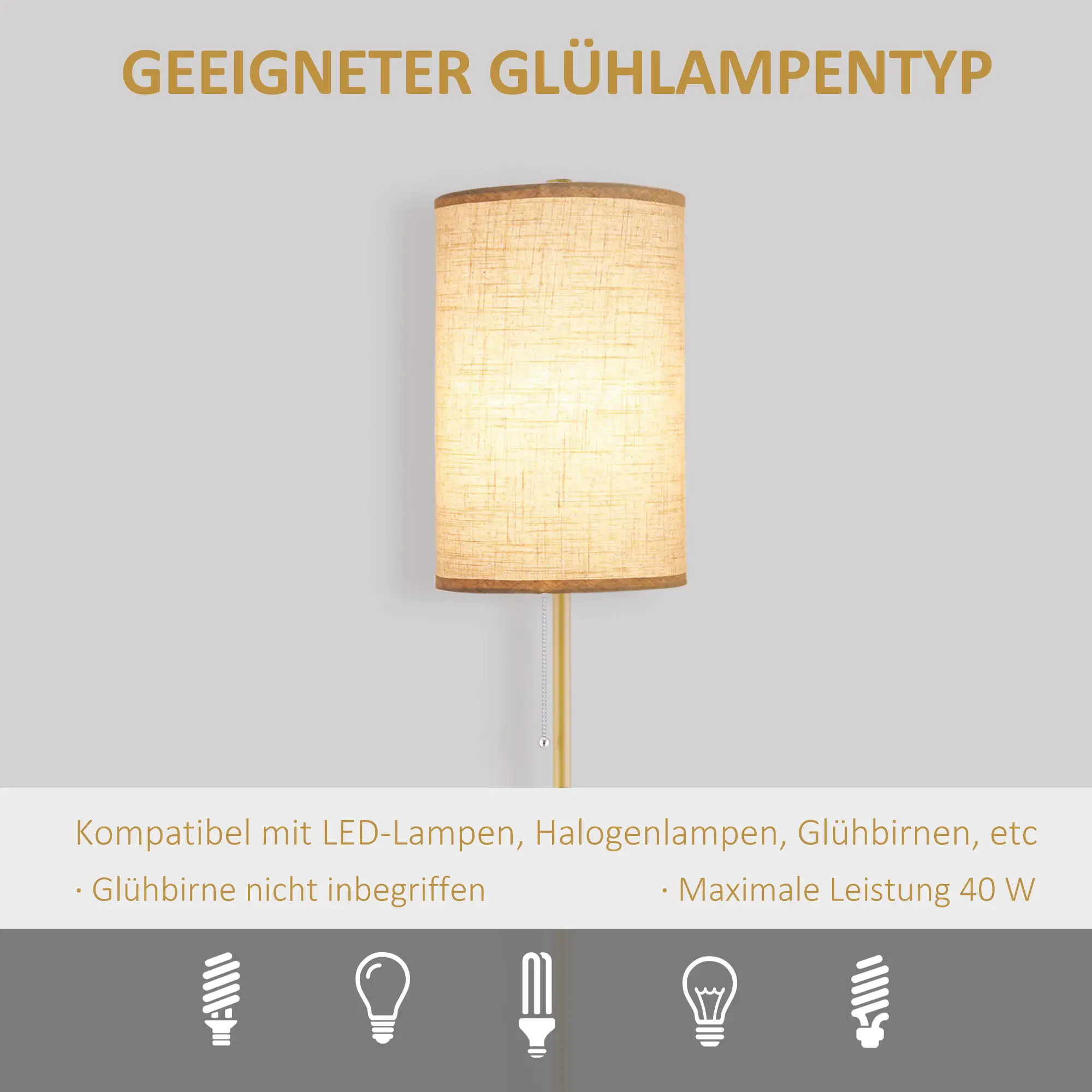 HOMCOM Stehlampe Standleuchte elegantes Design weiches Licht Leinen Cremeweiß