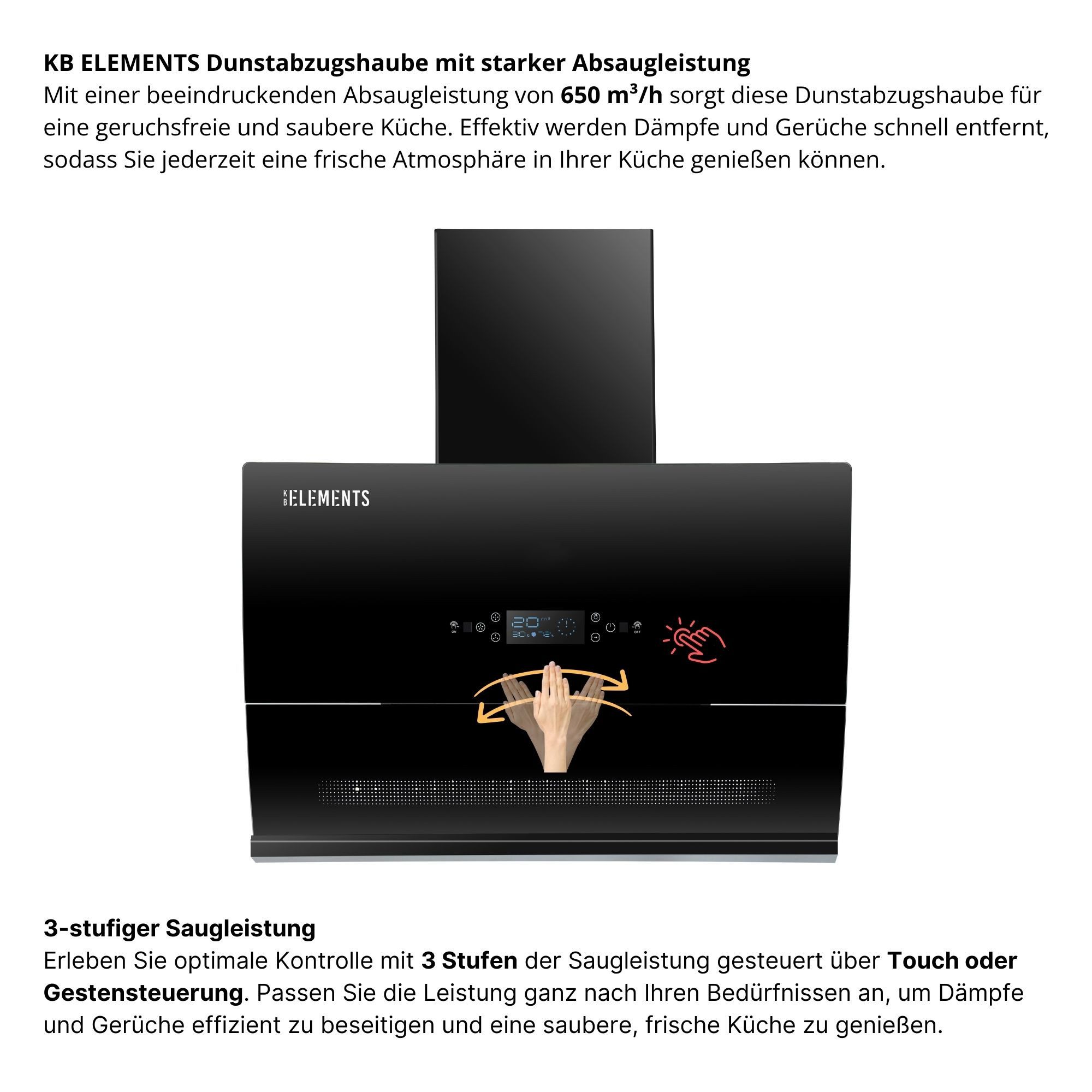 Wandhaube Glas-Curved-Design, Selbstreinigungsfunktion