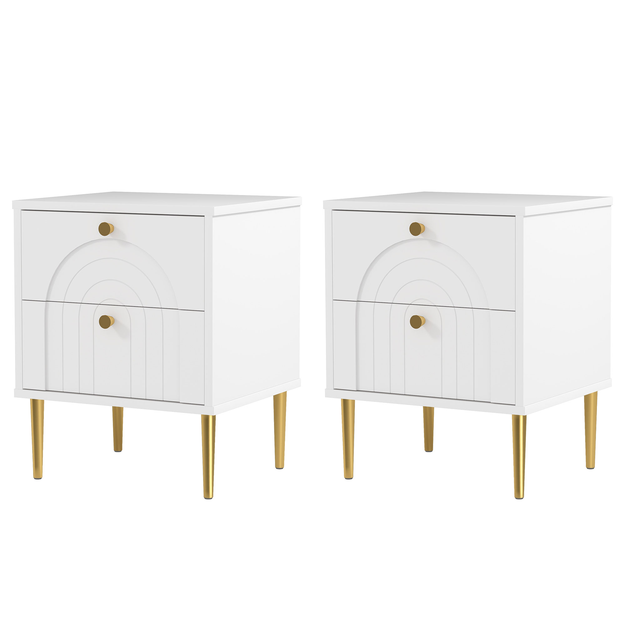 HOMCOM 2er Set Nachttische mit 2 Schubladen und Stahlbeinen für Schlafzimmer, Wohnzimmer - 40 x 35 x 50 cm, weiß