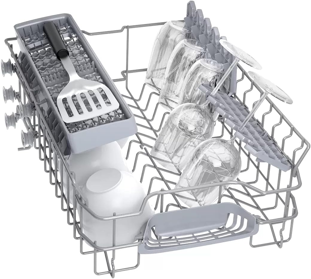 Bosch SRV2HKX41E Serie 2 Geschirrspüler Vollintegriert, 45 cm breit, Besteckkorb, Extra Trocknen auf Knopfdruck, InfoLight rot, AquaStop Schutz gegen Wasserschäden, Mehrfarbig