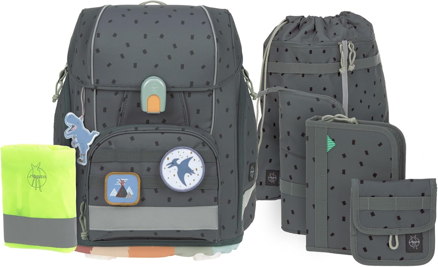 LÄSSIG 7-teiliges Schulranzen Set Kinder/School Set Boxy Unique Schwarz