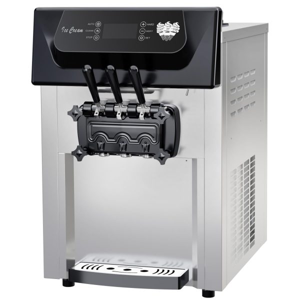 2200W Commercial Ice Cream Machine, 3 Flavor Soft Serve Ice Cream Machine, 5.3-7.4 Gal/Hr, with LCD Touch Screen, Automatic Cleaning, High Productivity for Home Snack Bar & Restaurants