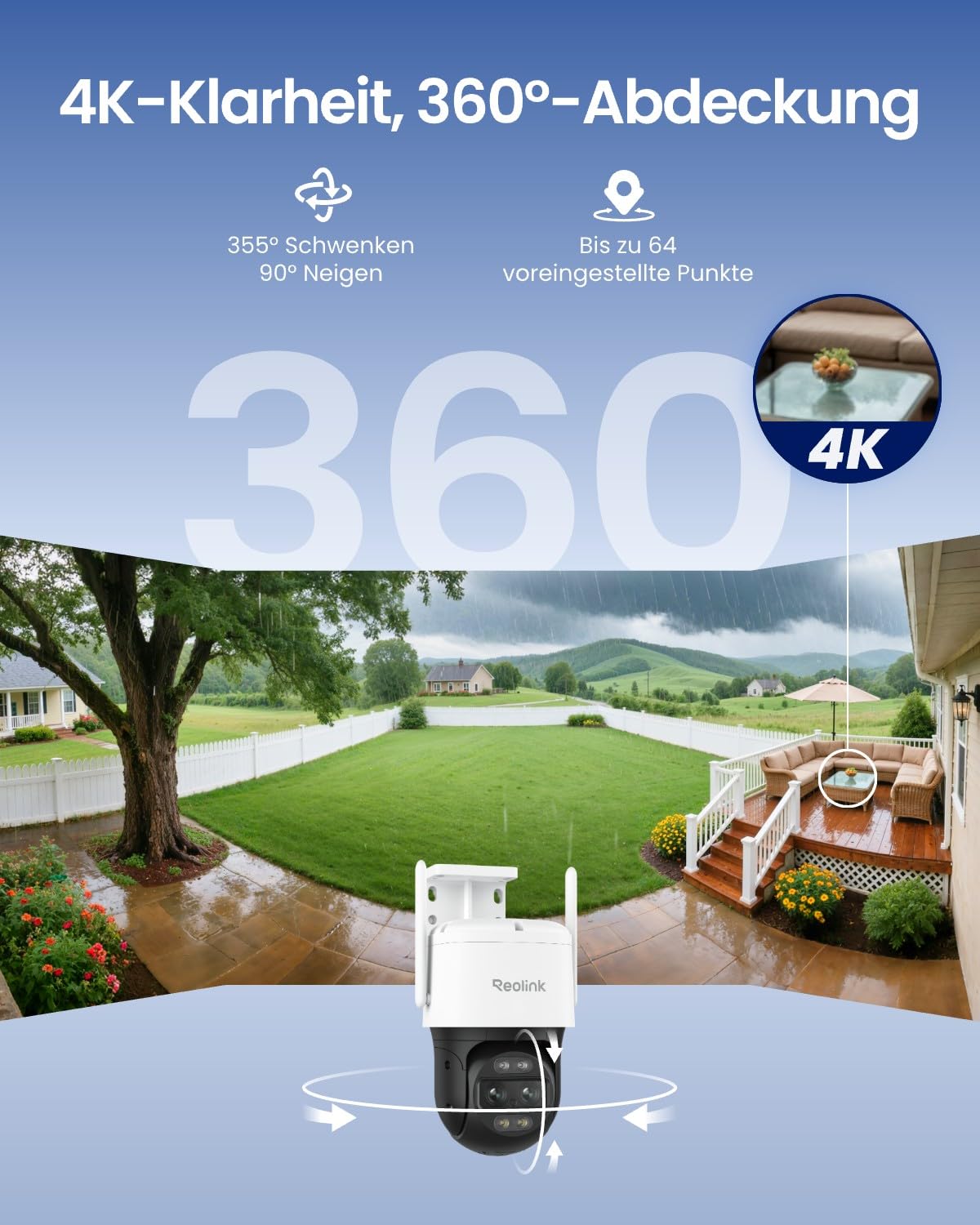 Reolink 4K 8MP WiFi 6 PTZ Überwachungskamera Außen mit Auto Tracking Zoom Schwenk und Neigefunktion