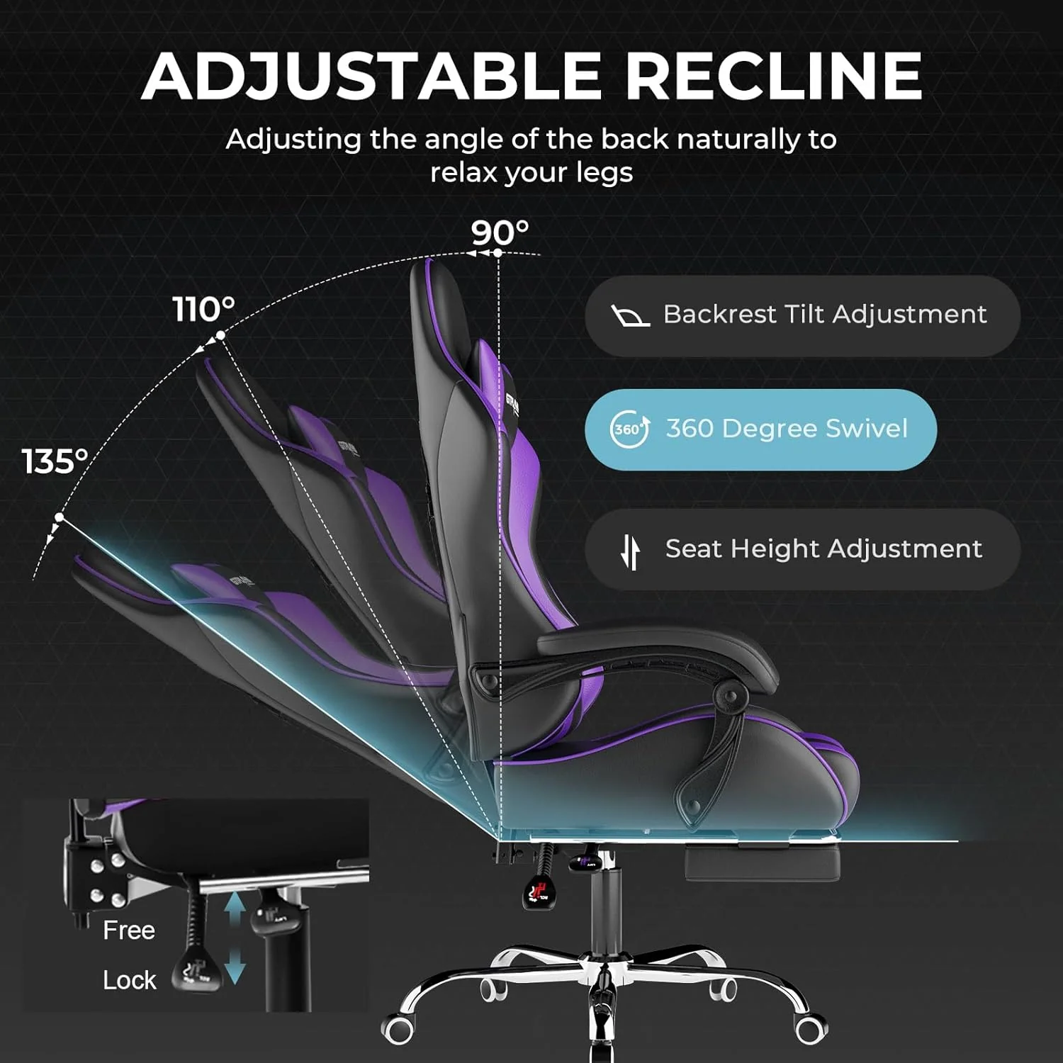 GTPLAYER Gaming Chair with Footrest and Lumbar Support ?C Ergonomic Computer Chair with Headrest, 360?? Swivel, Height Adjustable, White