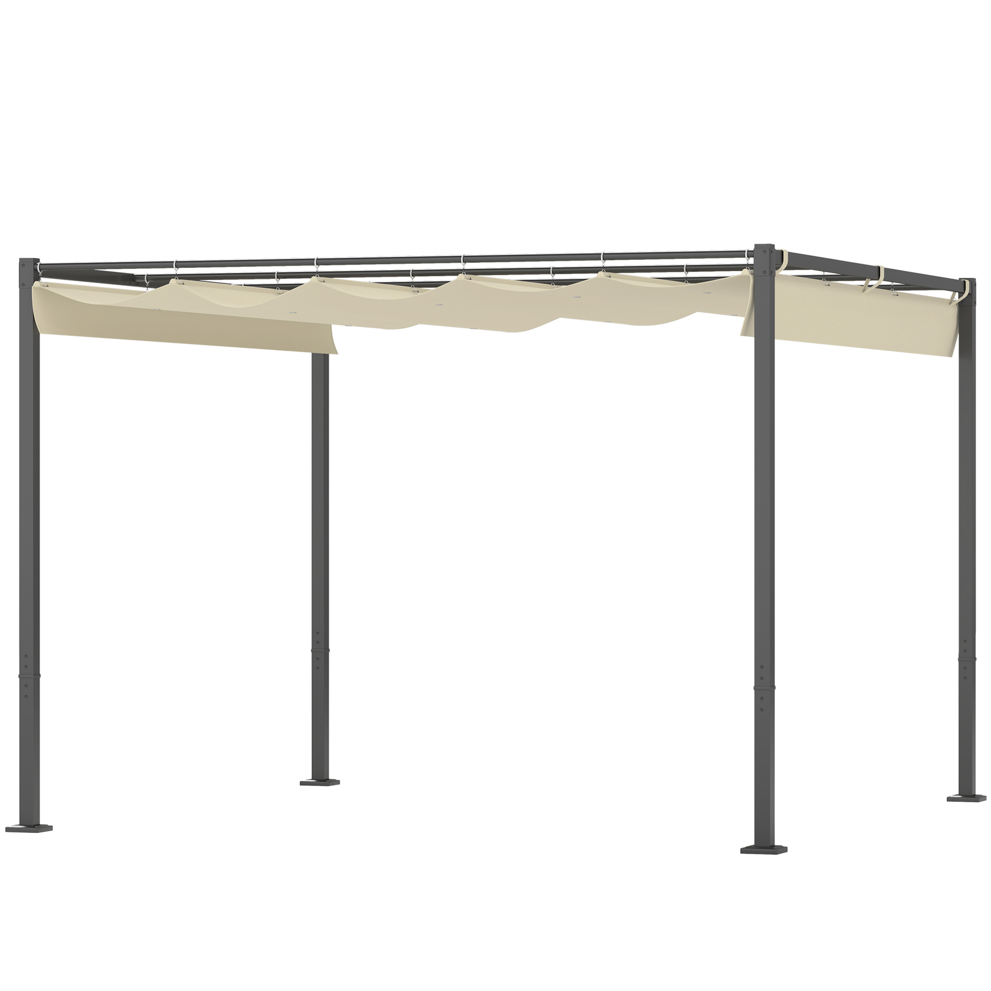 Outsunny 3 x 3 m Garten-Pergola mit einziehbarem Dach, Pavillon, Baldachin für Schatten, UPF30+, Beige