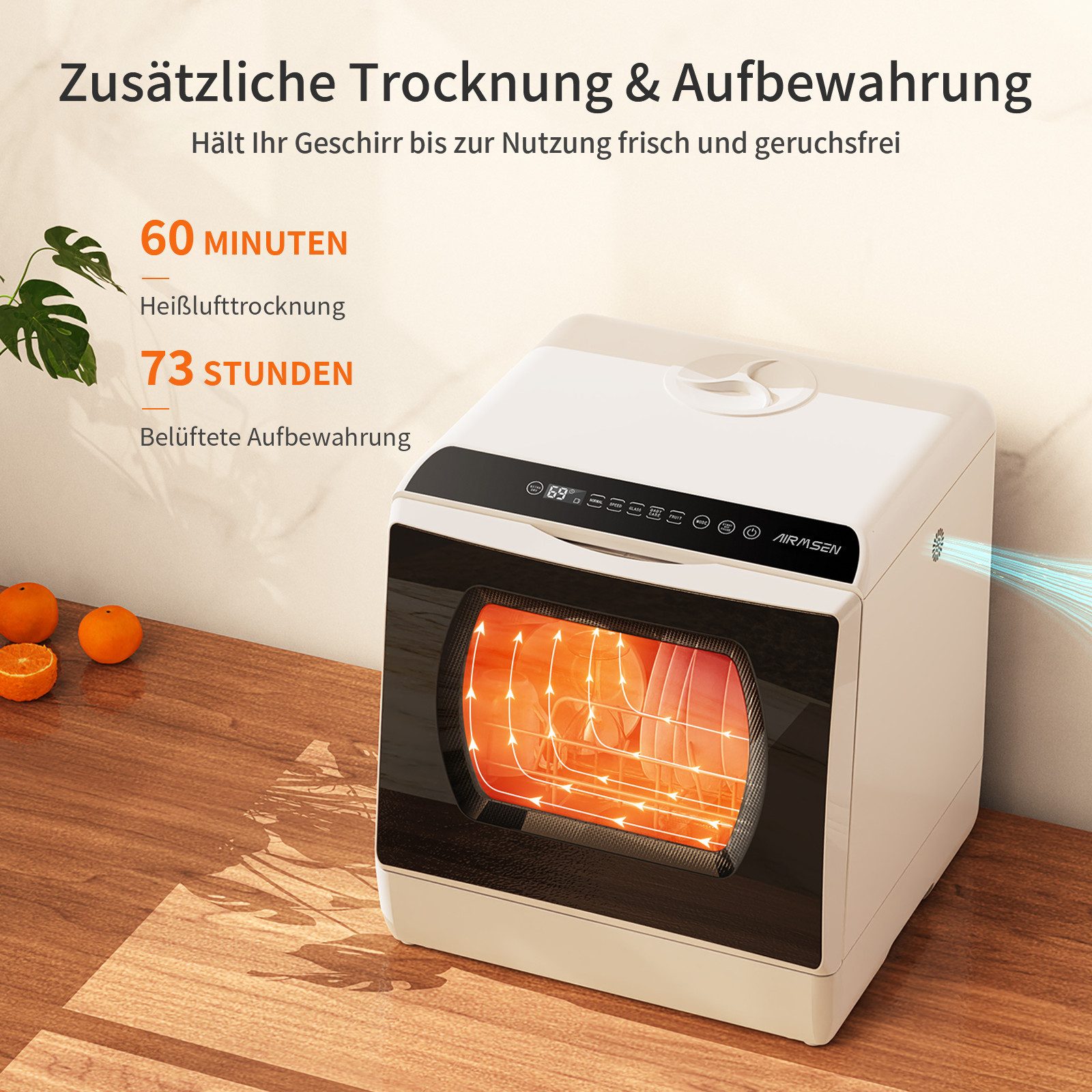 Tischgeschirrspüler TDQR03A Mini Geschirrspüler mit 5L Wassertank und 6 Spülprogramme, Hochtemperatur-Trocknung