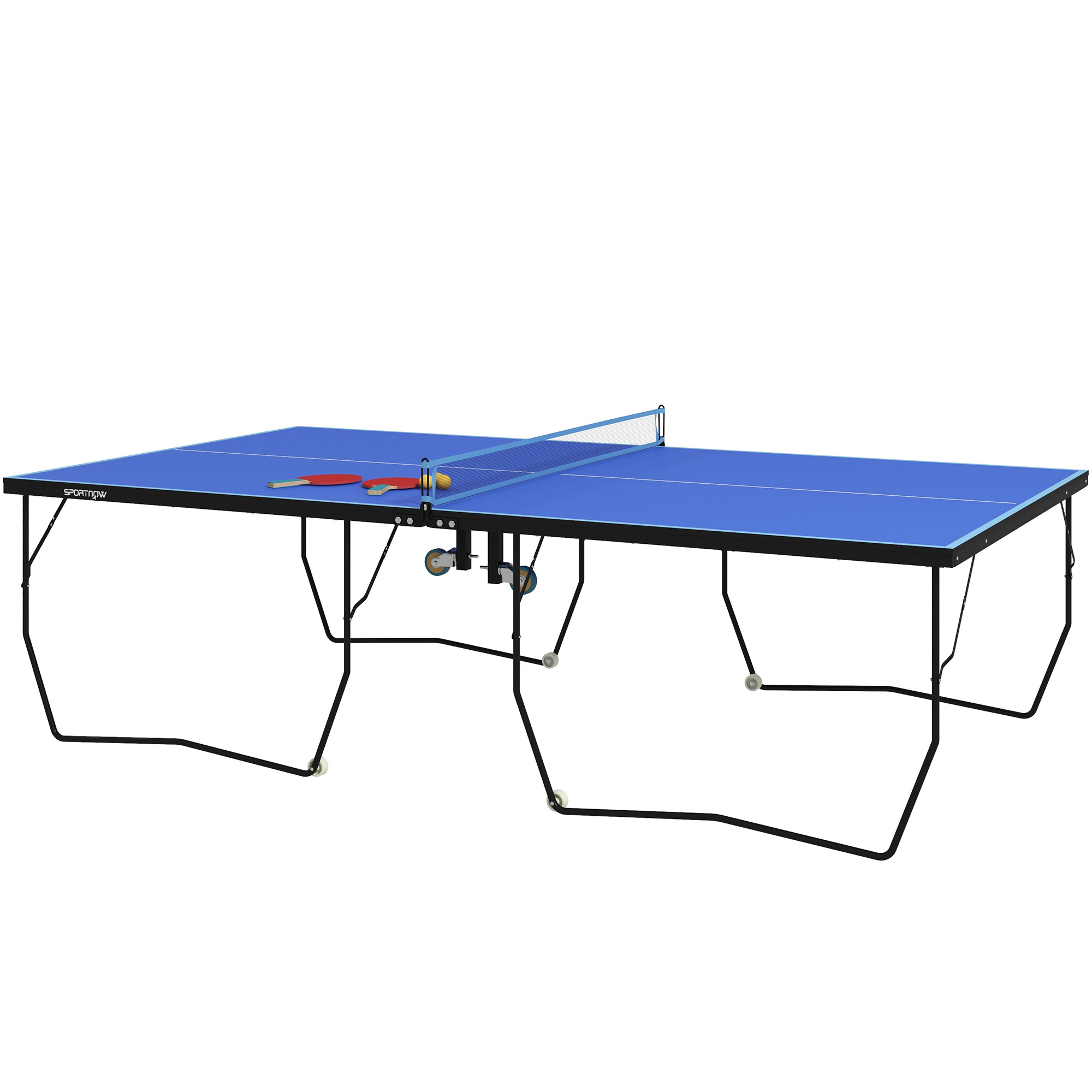 SPORTNOW Tischtennisplatte, klappbar, 8 Räder, pulverbeschichteter Stahlrahmen, MDF, 274 x 152,5 x 76 cm, Blau