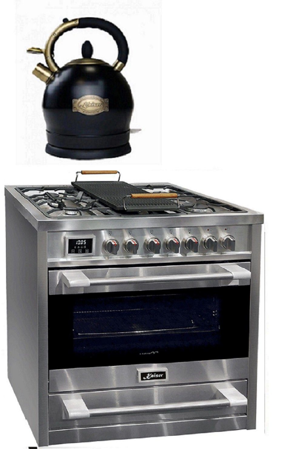 Gas-Standherd Gas Elektro Standherd 90 cm/ 8 Funktionen+ Retro Wasserkocher HGE93505R+WK 2000 Em/