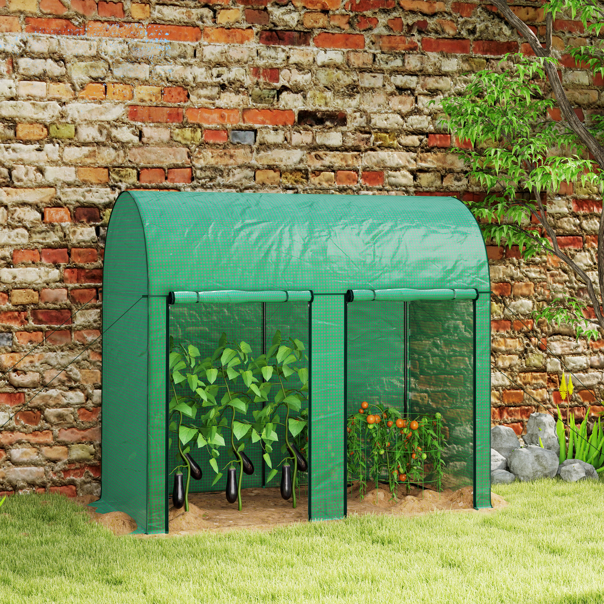 Outsunny Gewächshaus 2 m² Tomatengewächshaus 2 rollbare Reißverschlusstüren Stahl PE mit hoher Dichte UV-Schutz 2 x 1 x 1,78 m weiß