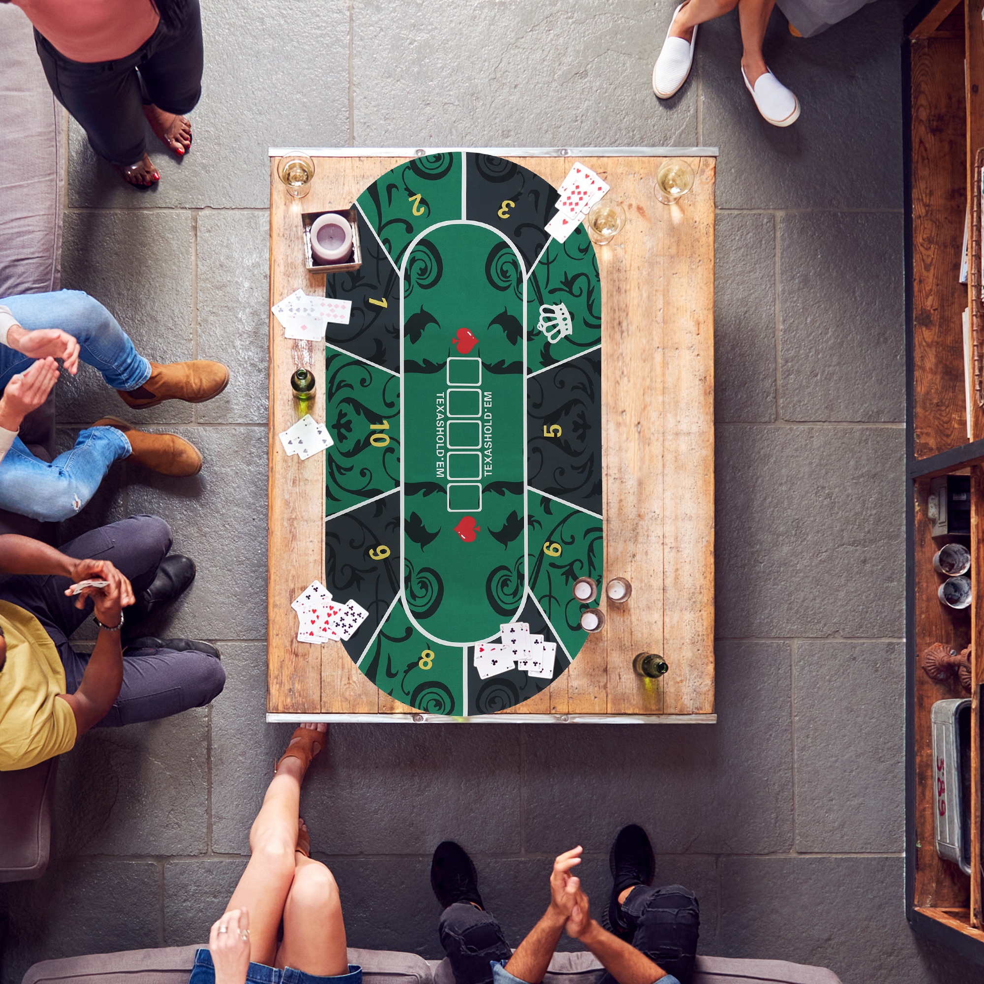 SPORTNOW Pokertischdeck, Pokertischauflage für bis zu 10 Spieler, inkl. Transporttasche, 180 x 90 x 0,5 cm, grün und schwarz