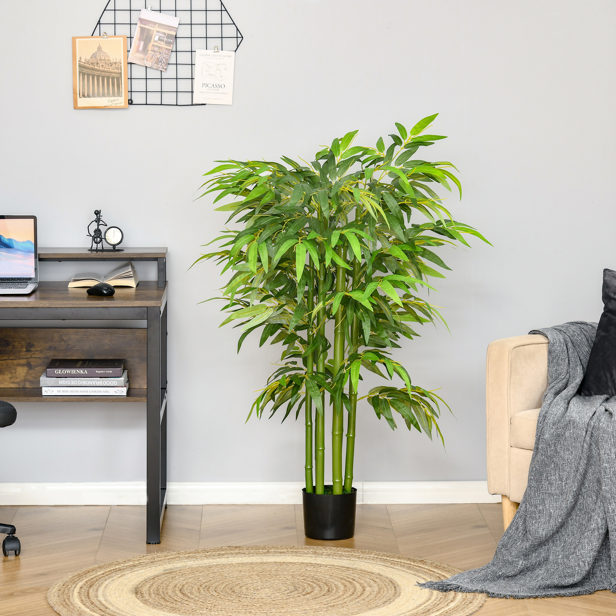 HOMCOM Künstliche Pflanze, Bambus aus Kunststoff im Topf, 780 Blätter, realistischer Look, kaum Pflegeaufwand, 140 cm, Grün