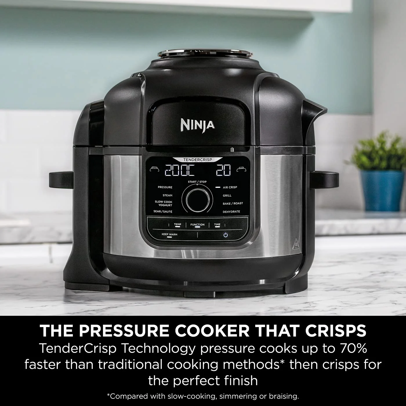 2025 Ninja Pentola Multicucina Foodi OP350UK, 9 in 1, Pentola a pressione elettrica e friggitrice ad aria, 6 L, acciaio spazzolato e nero