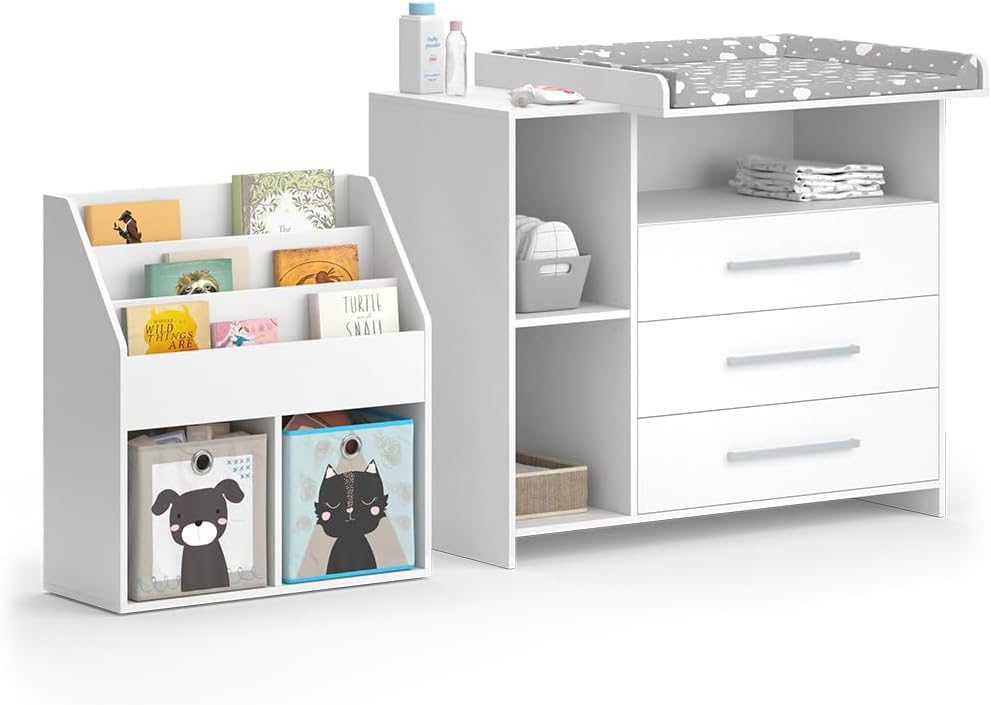 Vicco Set per cameretta Oskar, Bianco, 2 parti, con fasciatoio e libreria
