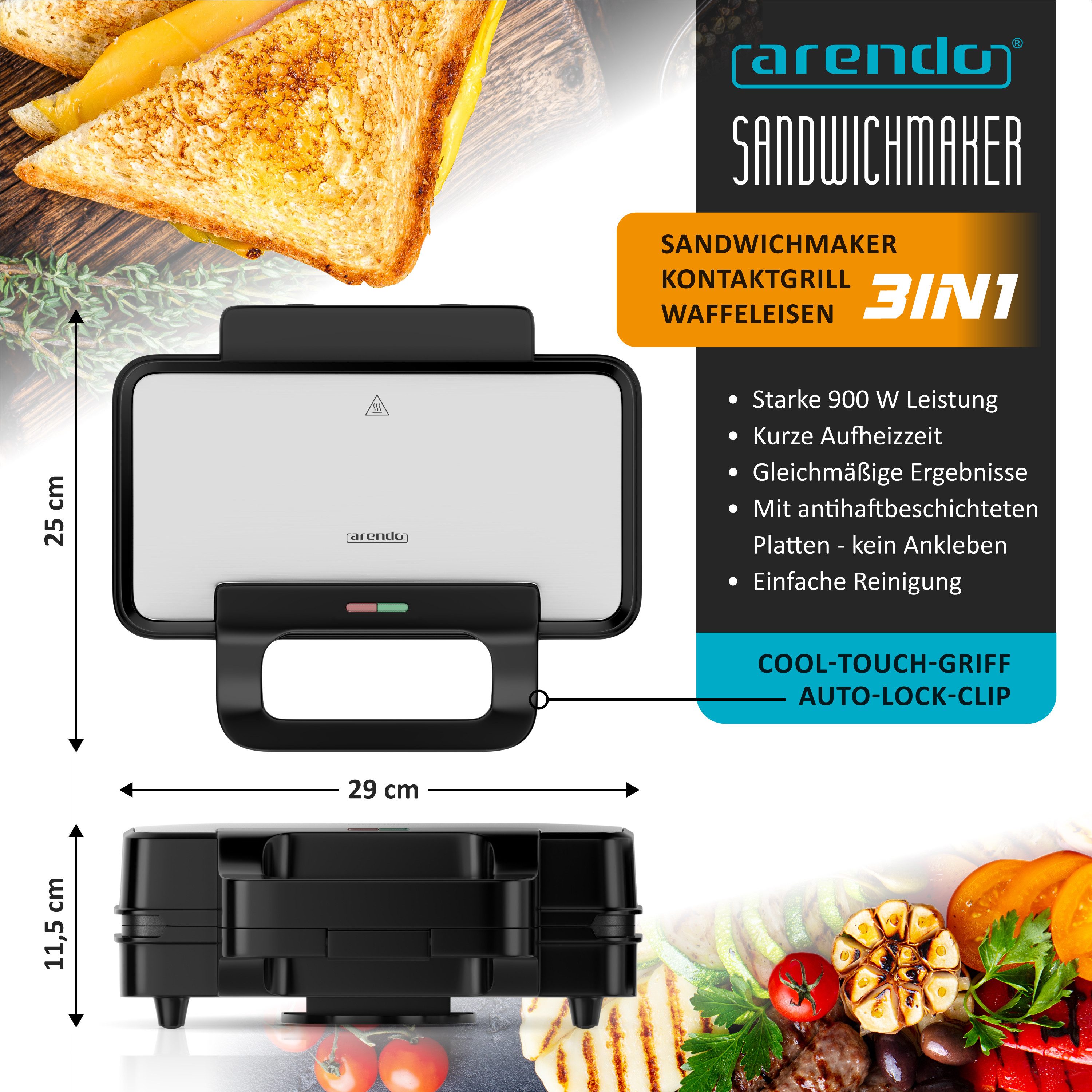 3-in-1-Sandwichmaker Multifunktions-Snackmaker für Sandwich, Waffel & Panini, Kontaktgrill