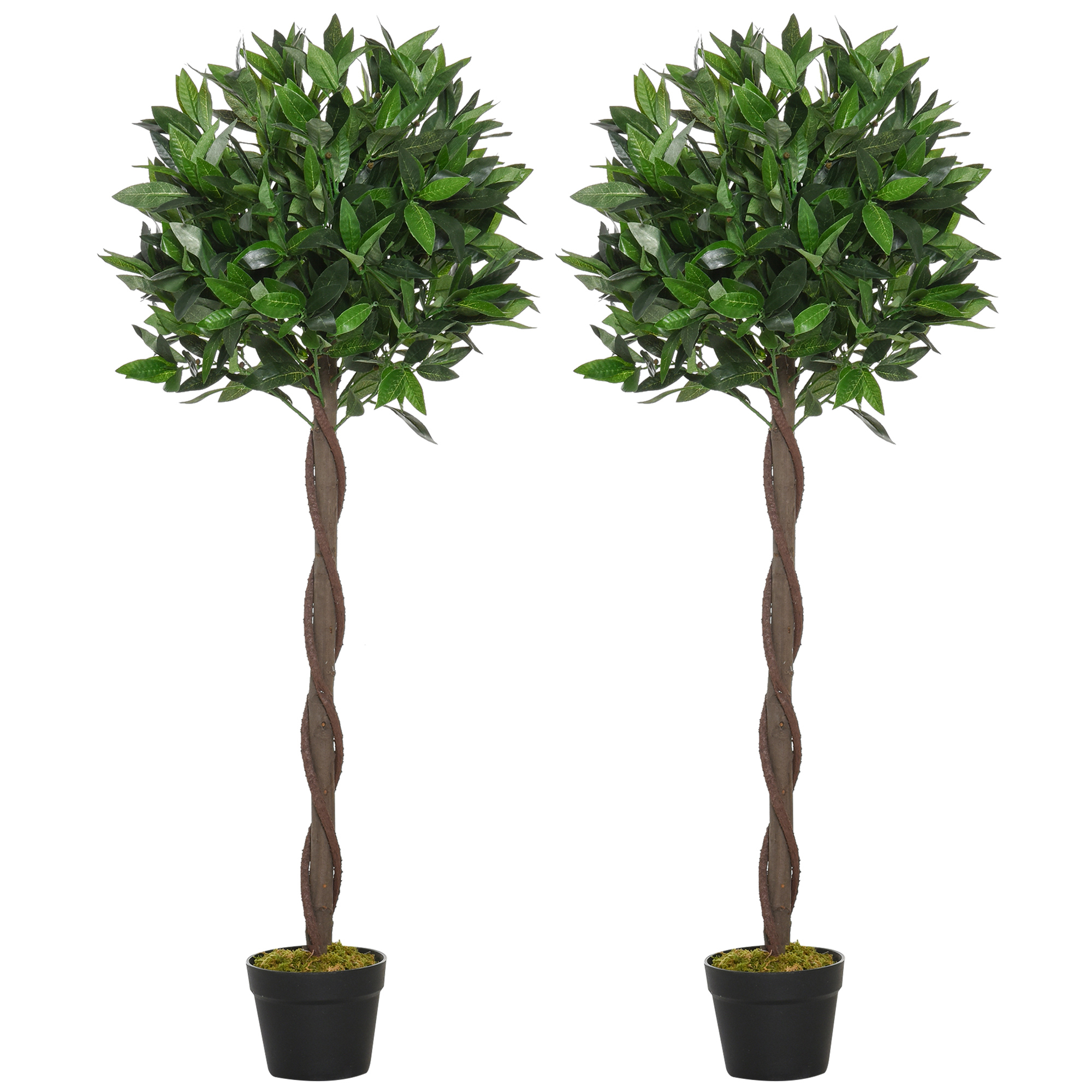Outsunny 2er-Set Künstlicher Lorbeerbaum, 120 cm, Kunstpflanzen im Zementtopf, Kunststoff-Pflanzen für drinnen und draußen, Grün