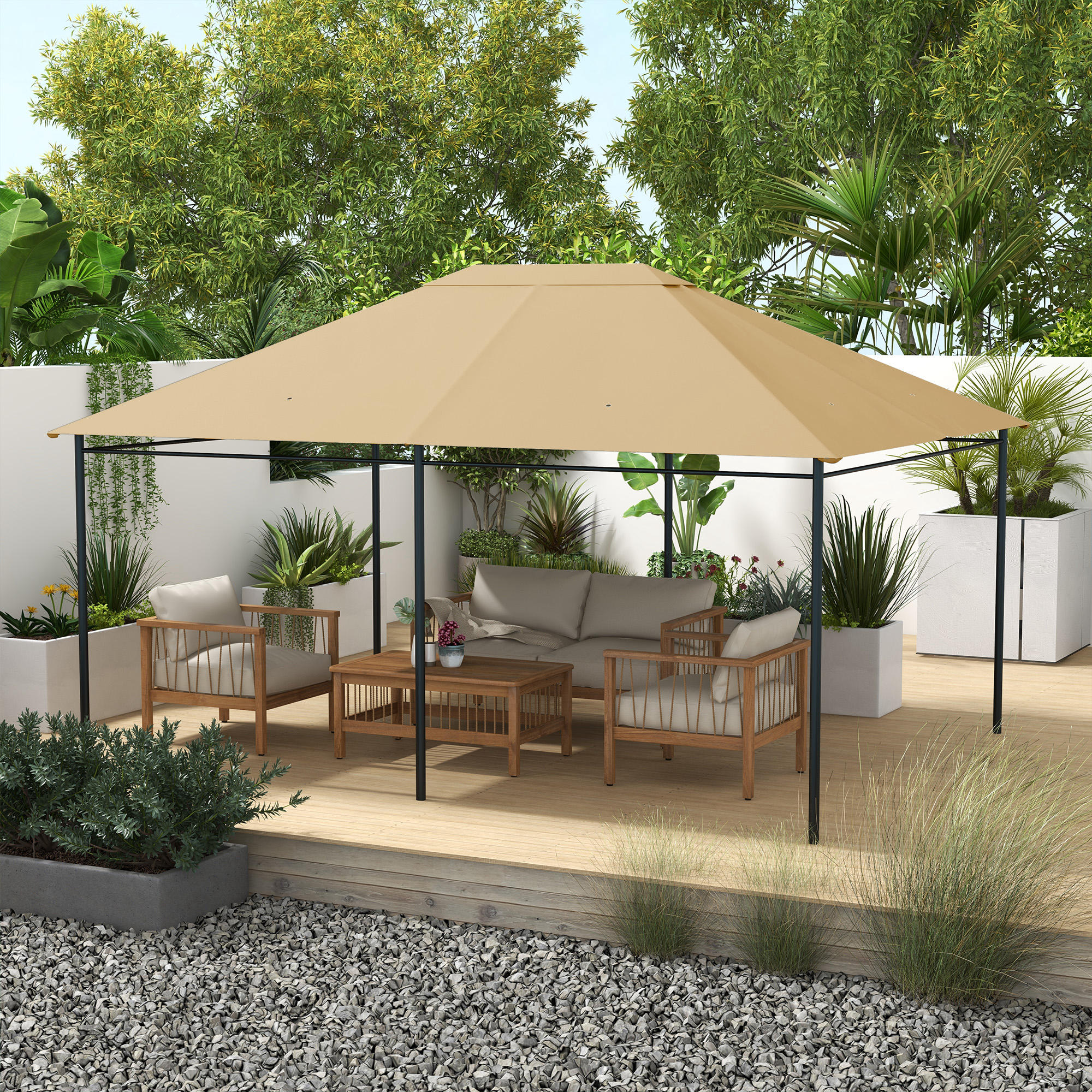 Outsunny Ersatzdach Pavillon Pavillon-Baldachin, wetterbeständig, 397 x 297 cm, Khaki