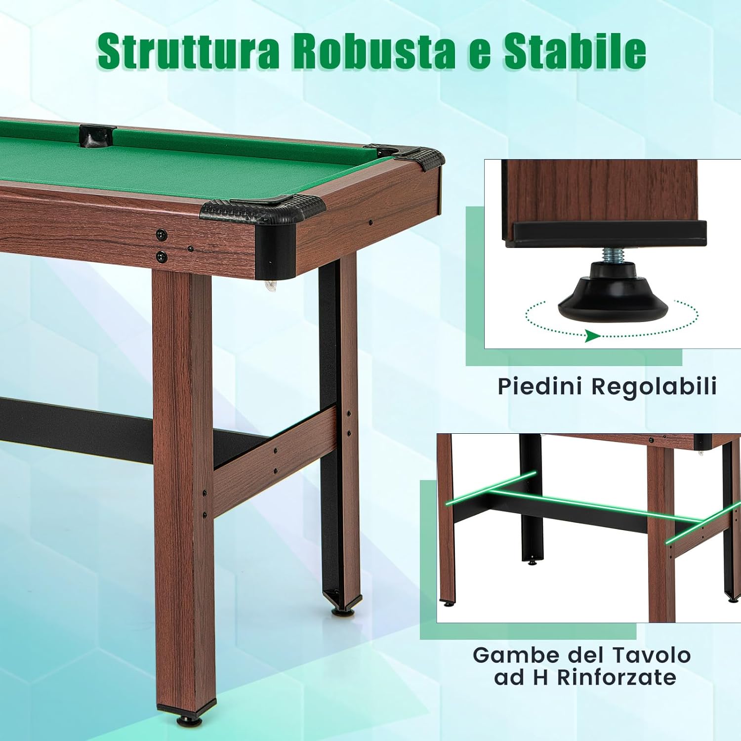 COSTWAY Tavolo da Biliardo, Tavolo da Gioco Biliardo in Legno con Set di Palline 2 Steccette 2 Gessi Triangolo Spazzola, Mini Tavolo da Biliardo per Sala Giochi bar Palestra, 122x61x76 cm