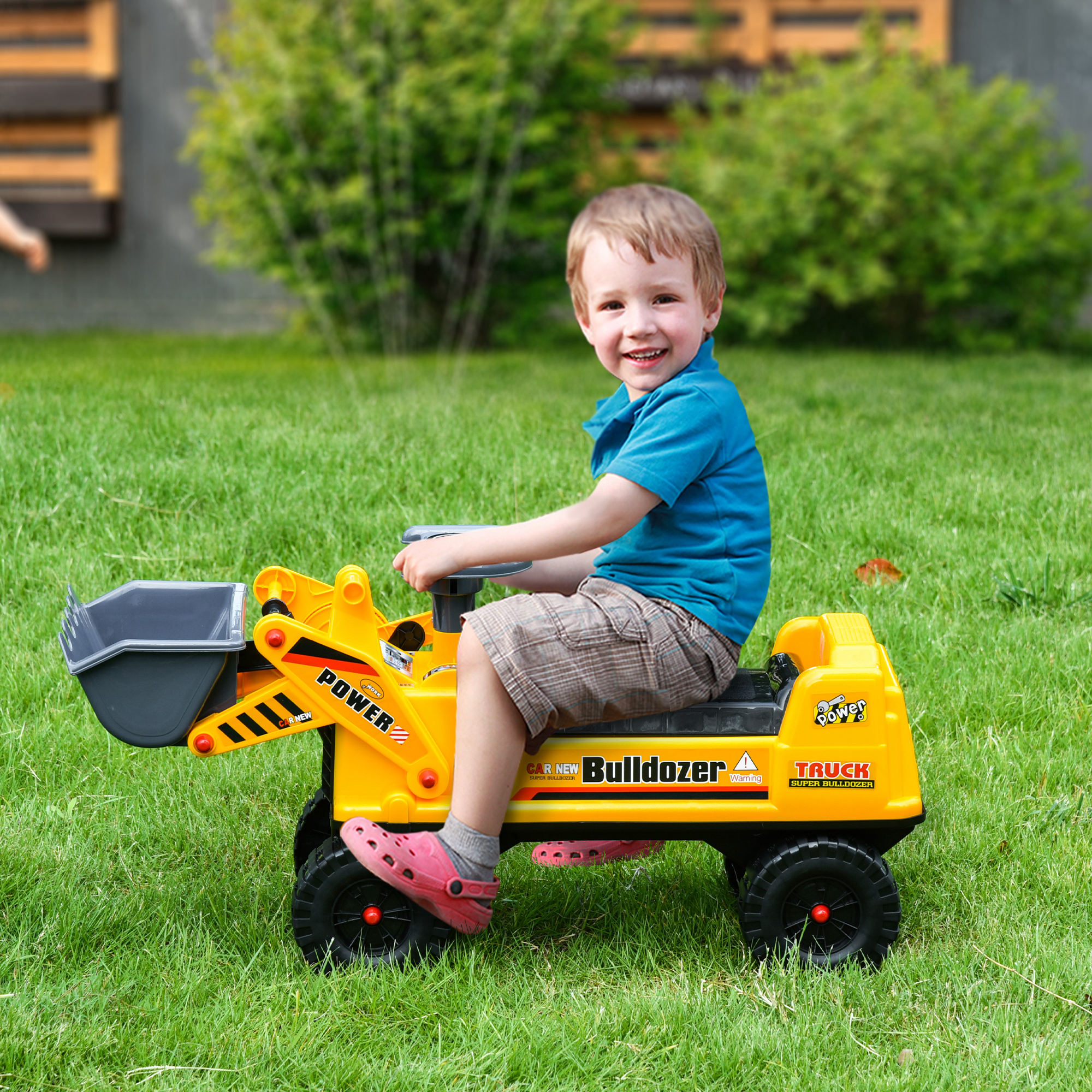 HOMCOM Sitzbagger für Kinder Rutsch Auto Sandspielzeug Rutscherfahrzeug für Kinder 2-3 Jahre PP-Kunststoff ABS Gelb+Schwarz+Grau 70 x 26 x 37 cm