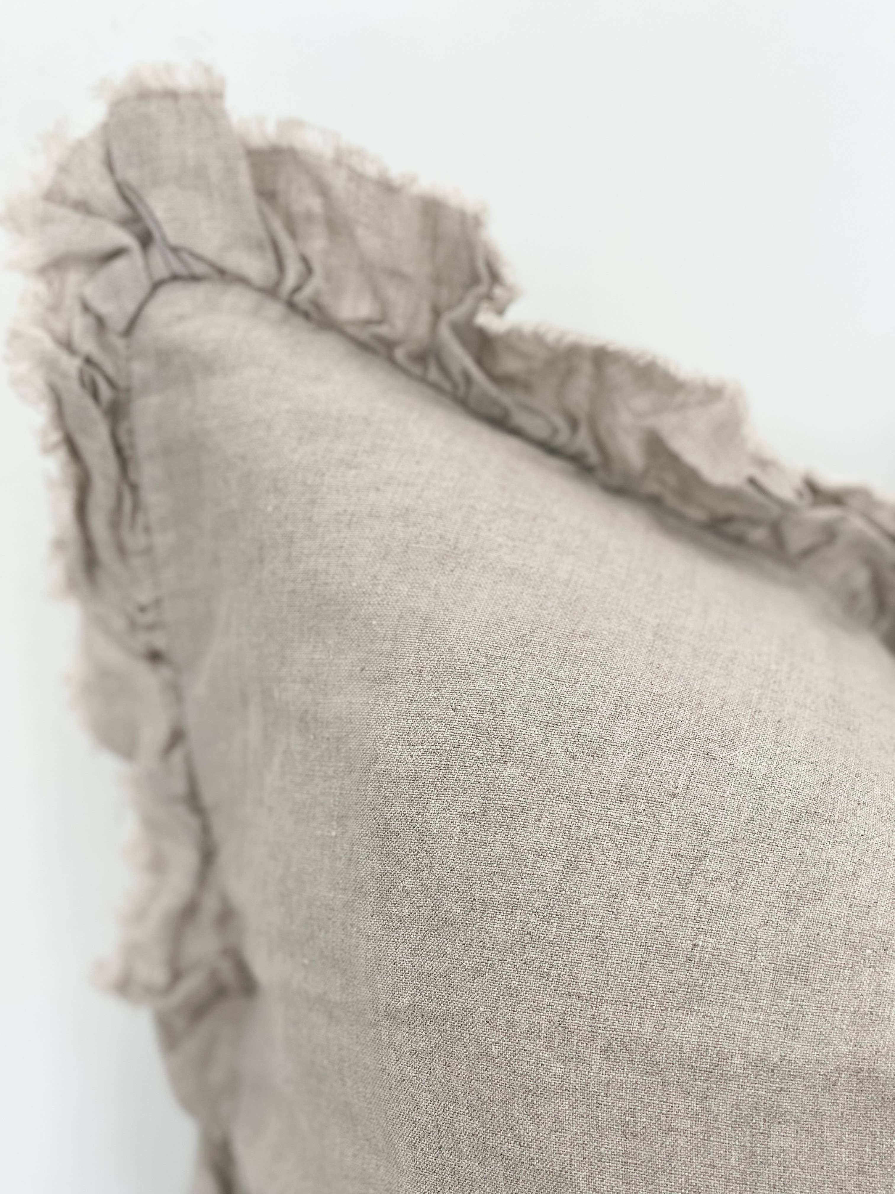 Ruffled Linen Cushion  �C Natural Beige | 100% Stonewashed Linen