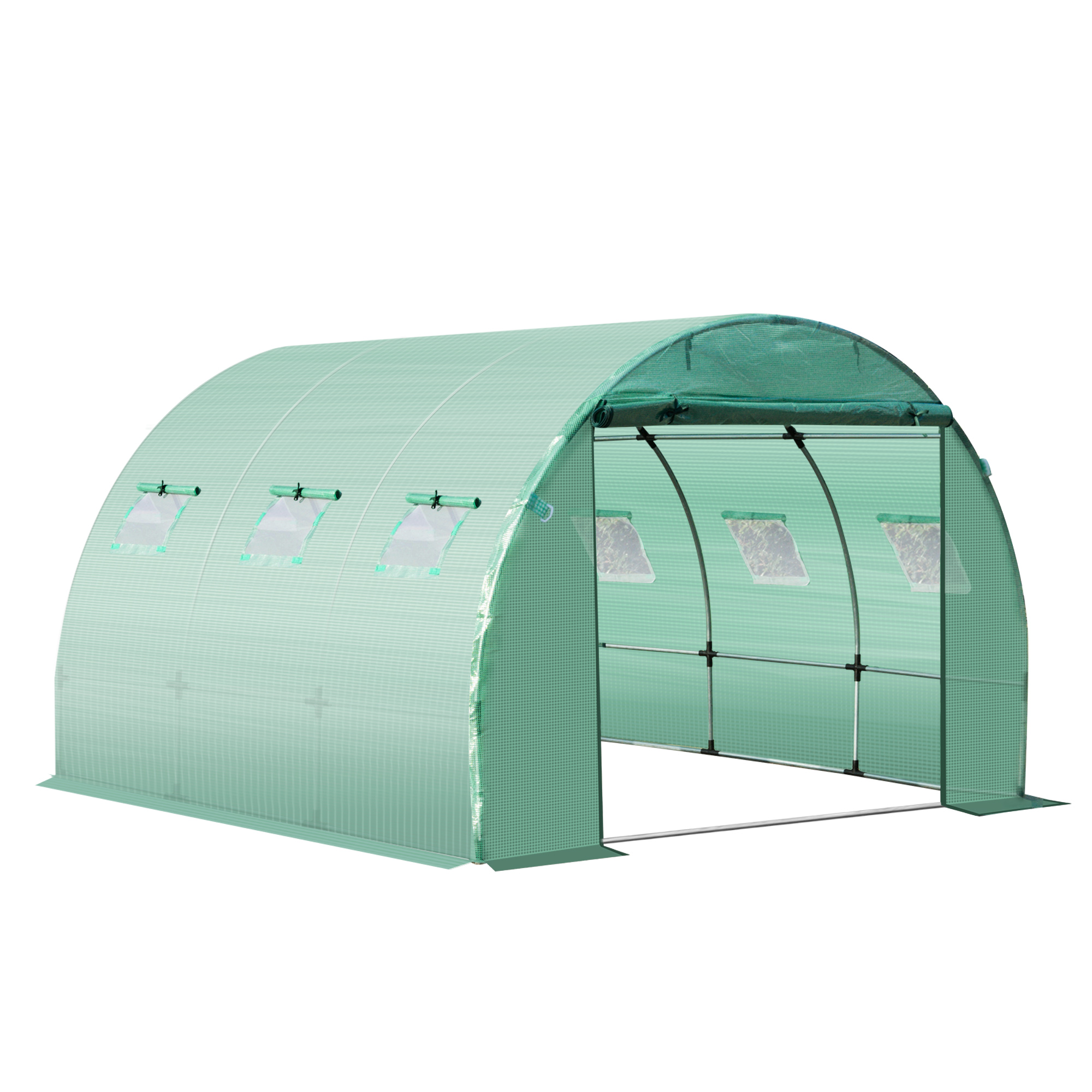 Outsunny Ersatzfolie für 3x3x2 m Gewächshaus, robust, reißfest, 6 Fenster, Tür, Grün