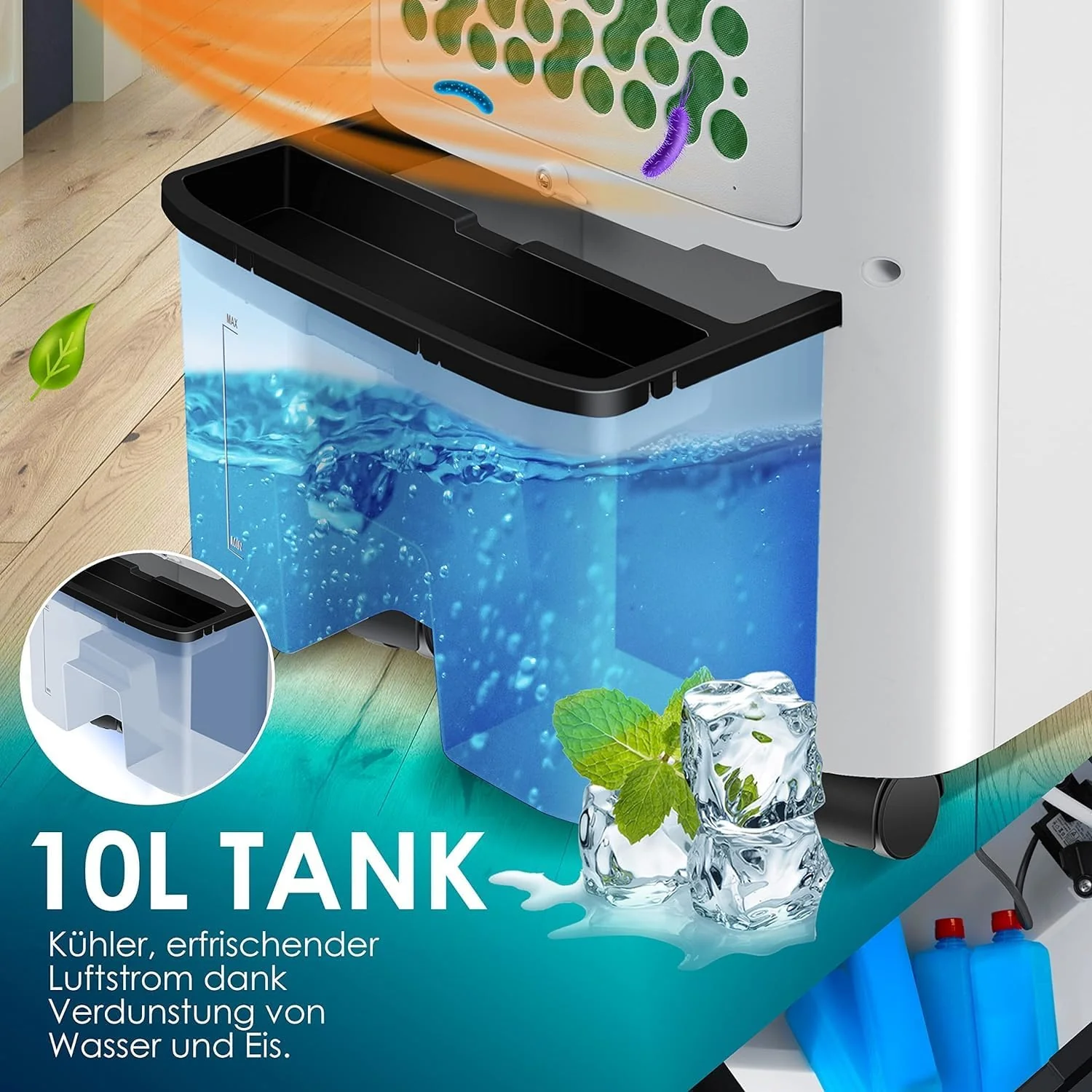 KESSER 4-in-1 Mobiele Airco | Afstandsbediening | Klimaatregelaar | Ventilator Airconditioning | Timer | 3 Niveaus | Ionisator Luchtbevochtiger | Luchtkoeler |