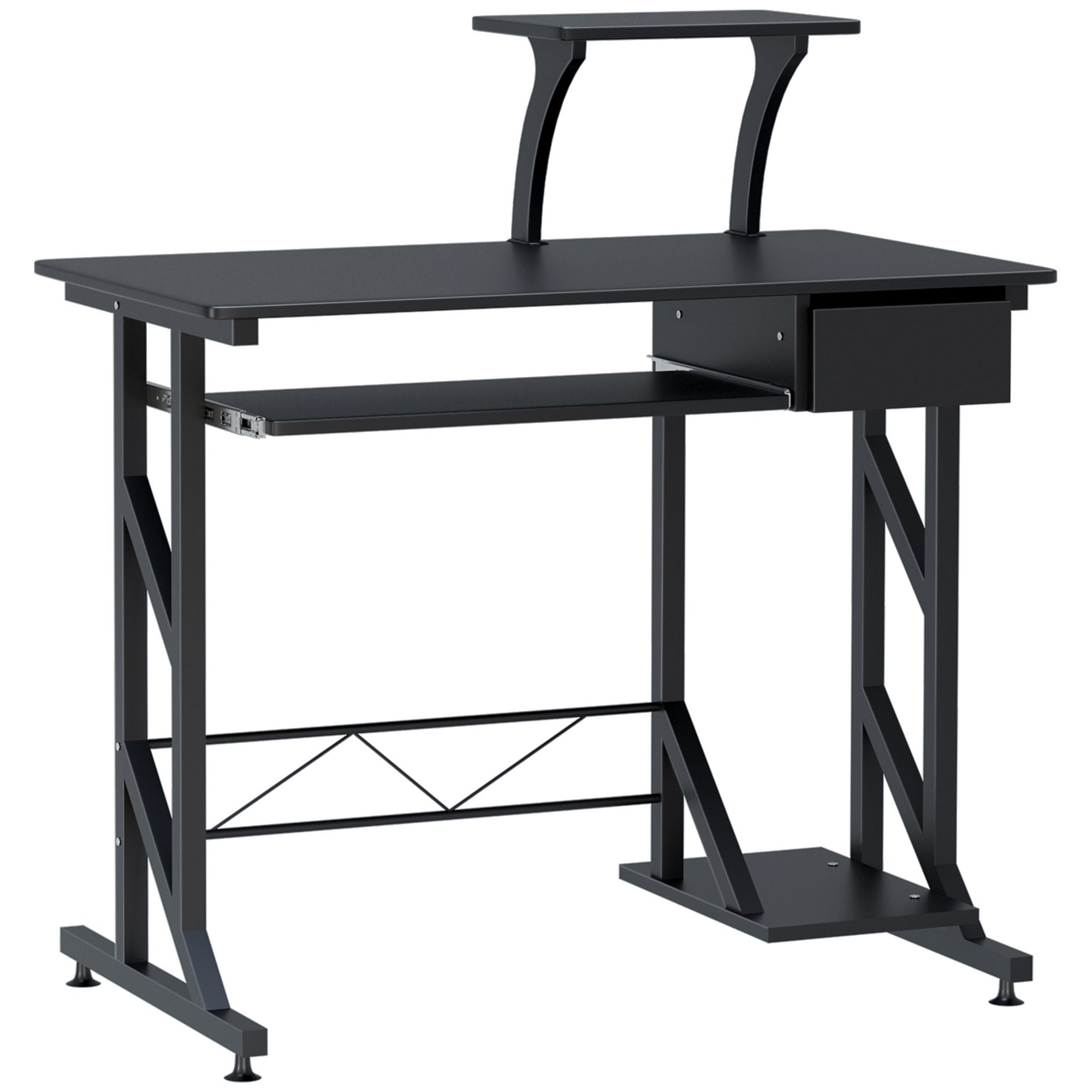 HOMCOM Computertisch Arbeitstisch mit Regalen und Schubladen Schreibtisch Bürotisch Platzsparend stabil Metall MDF Schwarz 90 x 50 x 95 cm