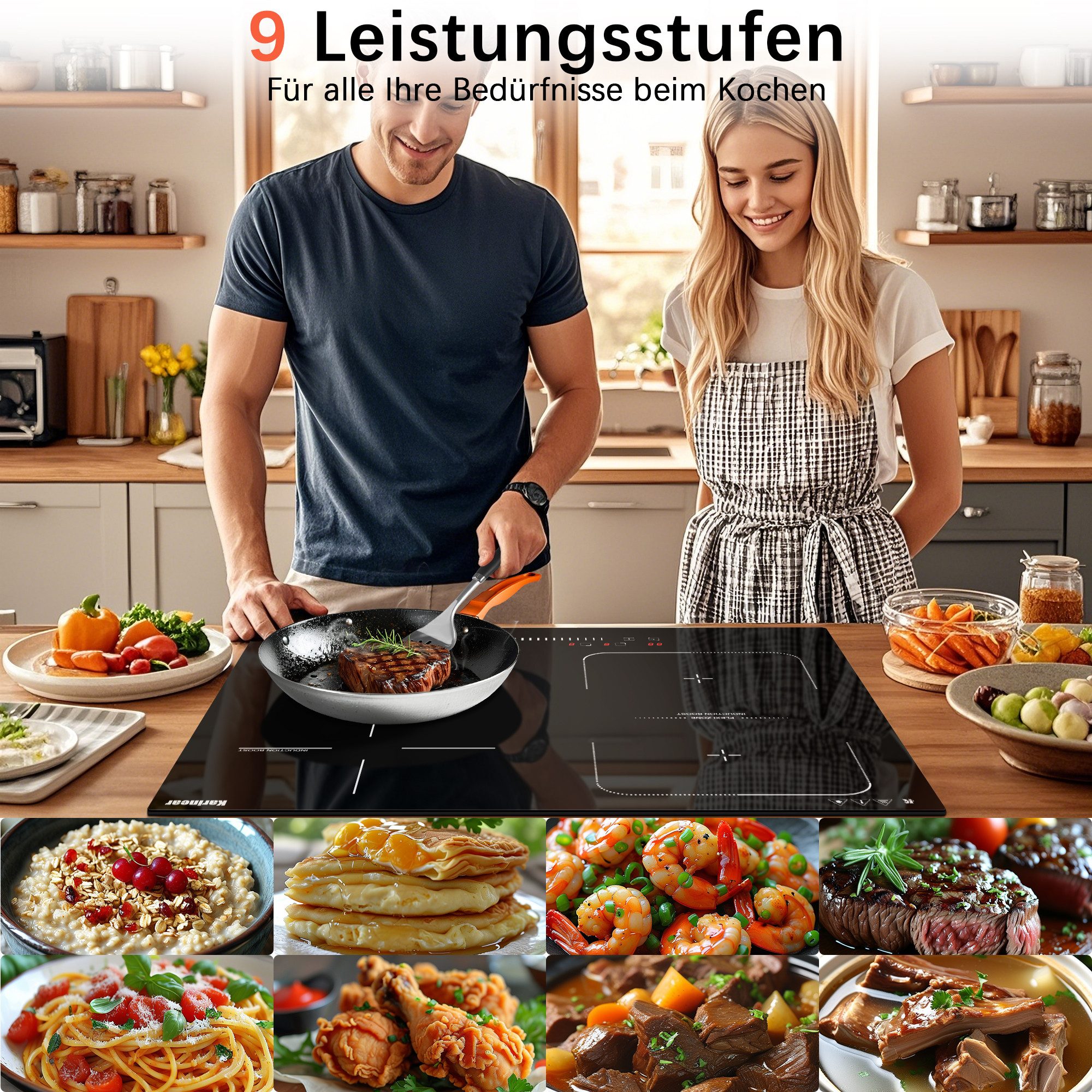 Induktions-Kochfeld 4-Zonen, Flexzone, Boost, Timer, 60 cm,7200W
