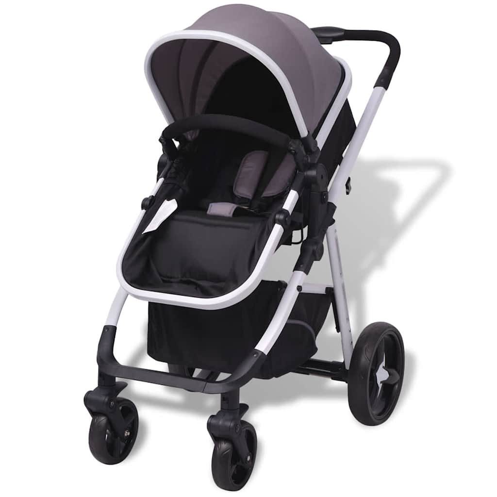 Kinder-Buggy 3-in-1 Kinderwagen Aluminium Grau und Schwarz