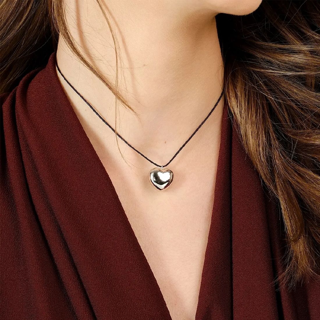 Collana Amen con pendente a cuore e cordino nero CLCOCUBONB3