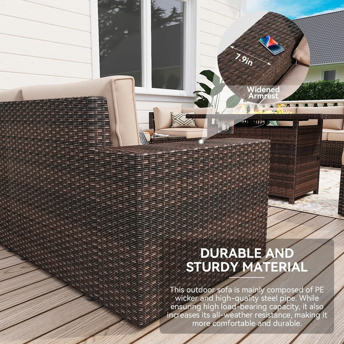 13 Pieces Patio Furniture Set with 44Fire Pit Table