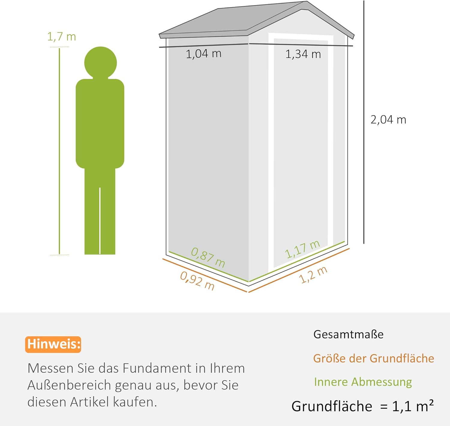 Outsunny Gerätehaus 1,1m², Geräteschuppen mit Satteldach, 134 x 104 x 204 cm, Kunststoff Geräteschuppen mit Abschließbar Tür Belüftungsöffnung Fenster Fundament, Gartenhaus für Garten Dunkelgrau