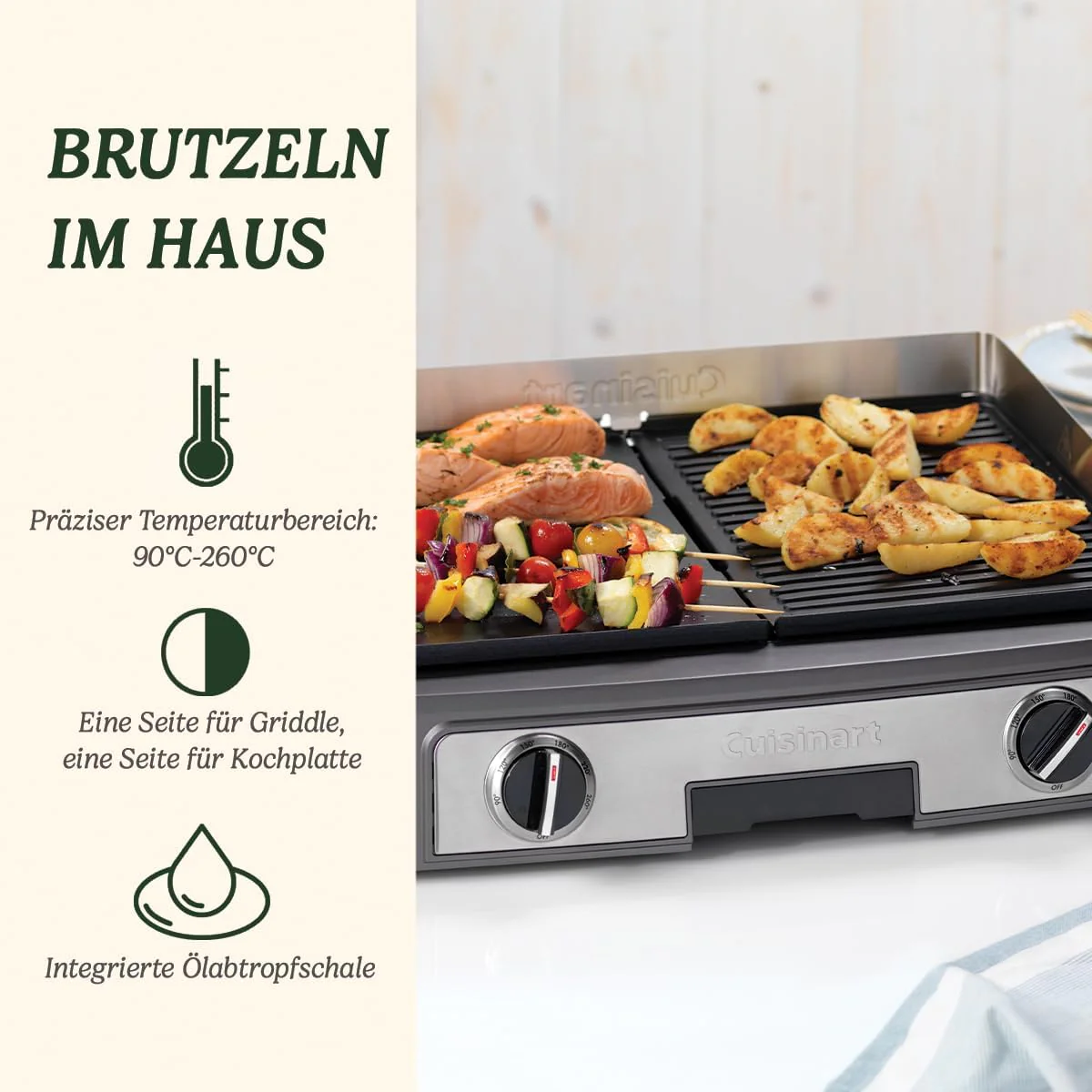 Cuisinart Hot Plate Entertaining Grill & Griddle | XL Elektrische Plancha Grill, Teppanyaki Grillplaat voor thuis | Afneembare plaat met antiaanbaklaag, 2-zone temperatuurregeling tot 260��C