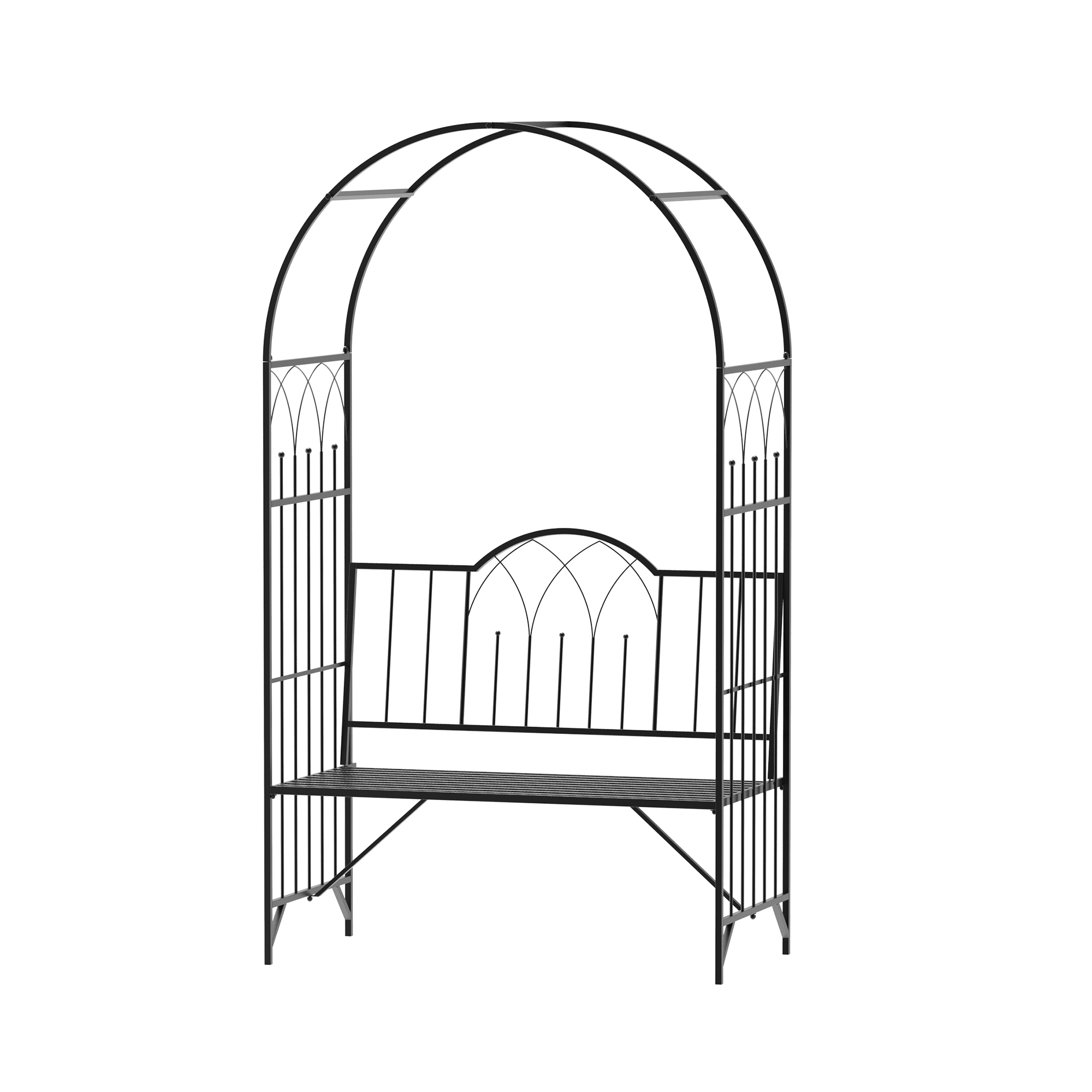 Outsunny Rosenbogen mit Bank Rosenbank Laubenbank Philosophenbank Rankgitter Rankhilfe Gartenbank Metall Schwarz 115 x 59 x 203 cm