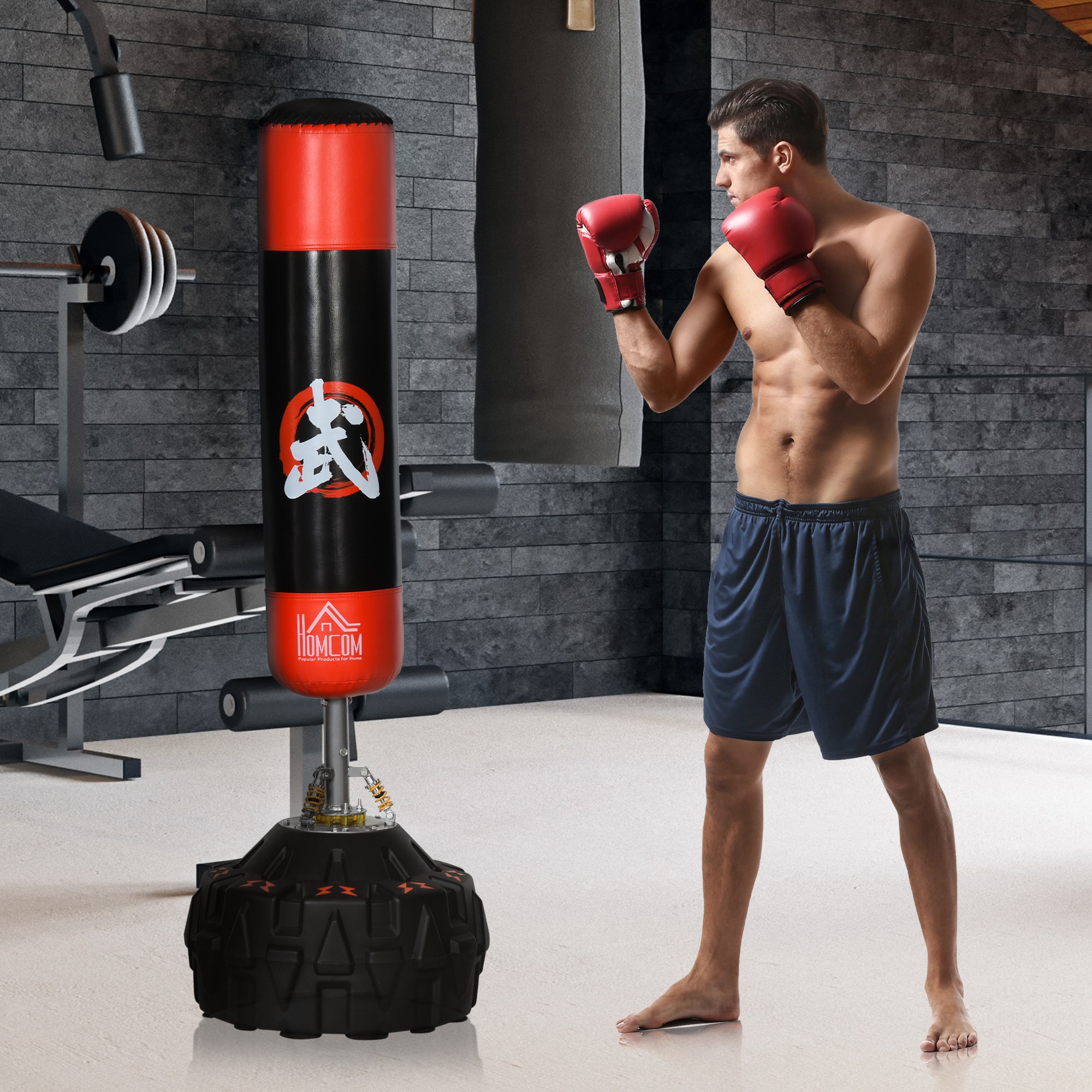 HOMCOM Standboxsack Erwachsene Freistehender Boxtrainingsgerät Boxpartner Boxassistent Training mit Saugfuß Schwarz+Rot 60x60x180 cm