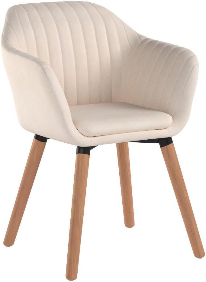WOLTU Set di 6 Sedie per Sala da Pranzo con Schienale Braccioli Poltrona Imbottita Gambe in Legno Seduta in Tessuto Velluto Crema BH95cm-6