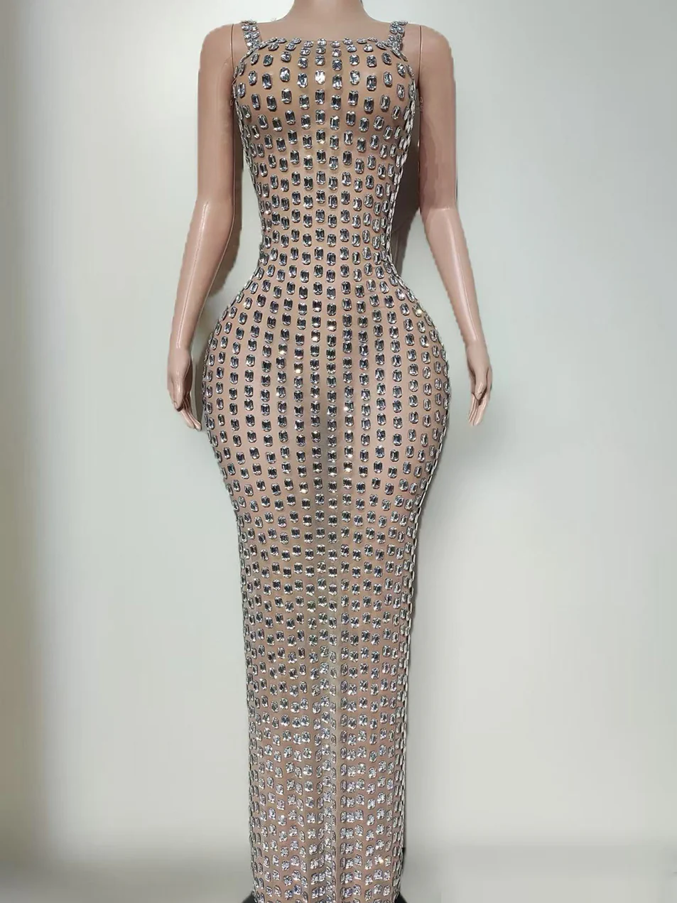 Crystal Embellished Halter Maxi Evening Dress