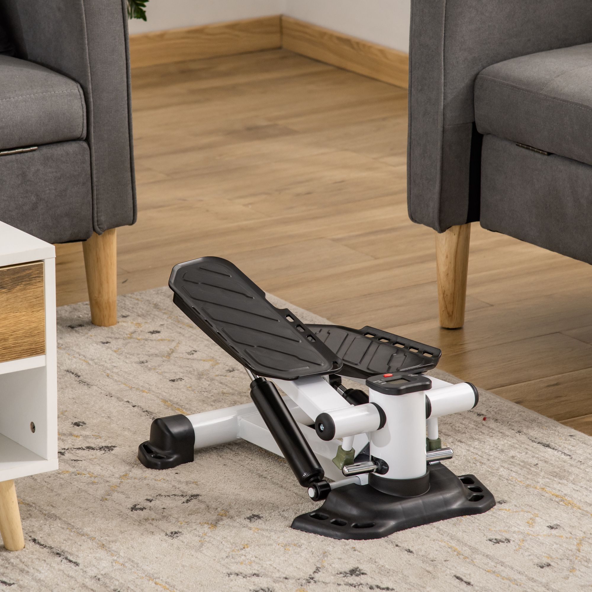 HOMCOM Mini Stepper für Zuhause, Rutschfest Up-Down Stepper mit LCD-Anzeige, Stepper Hometrainer mit zwei großen Pedalen, Stahl, Schwarz
