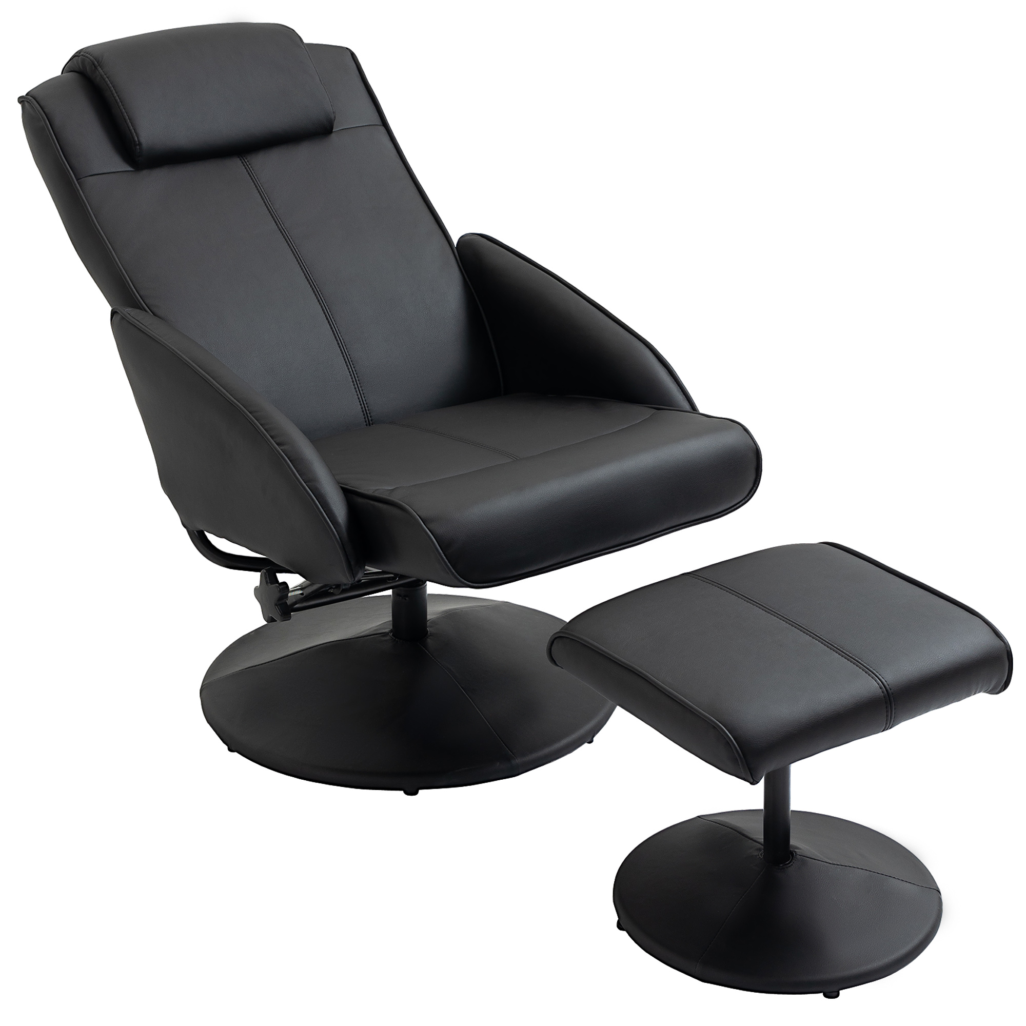 HOMCOM Relaxsessel mit Fußhocker, Kunstleder-Bezug, neigbar, ergonomisches Design, Schwarz