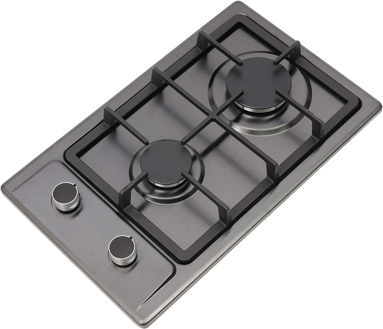 Gaskochfeld 2 Flammig mit 3KW & 1.75KW Brennern für LPG/Erdgas,51x31cm Outdoor Gasherd aus Edelstahl, Gaskocher für innen und außen (Schwarz)
