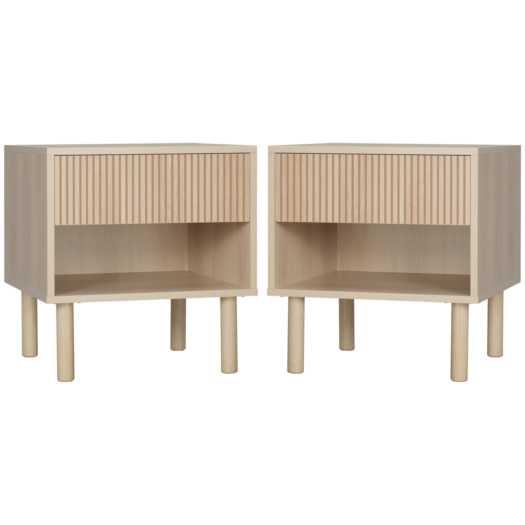 HOMCOM Set von 2 Nachttisch Beistelltische mit Schubladen und Fächern, moderner Stil, Maße 47 x 47 x 50 cm, Naturholz
