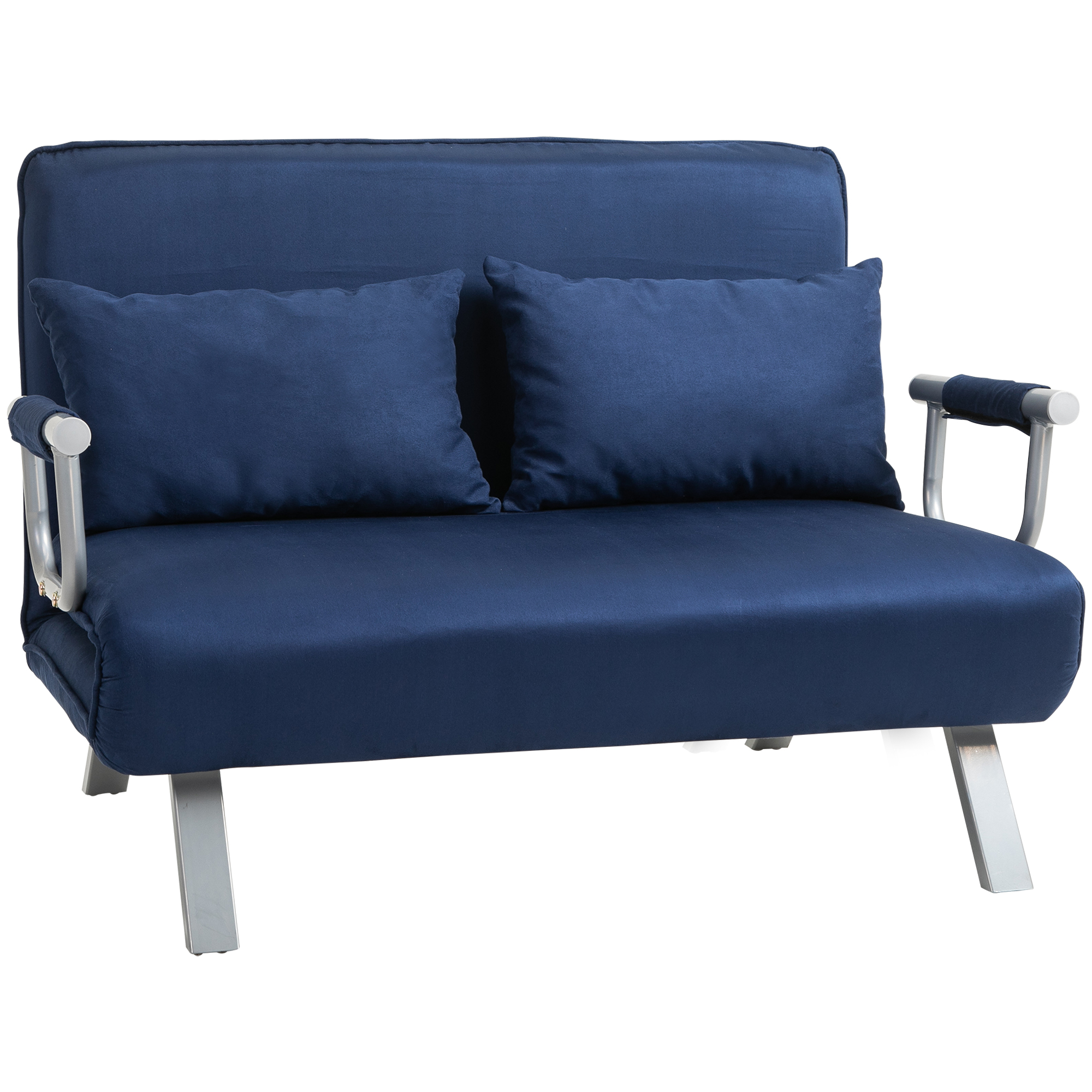 HOMCOM Schlafsofa, 5-fach verstellbar, Wildlederimitat, Metallrahmen, inkl. Kissen, Marineblau